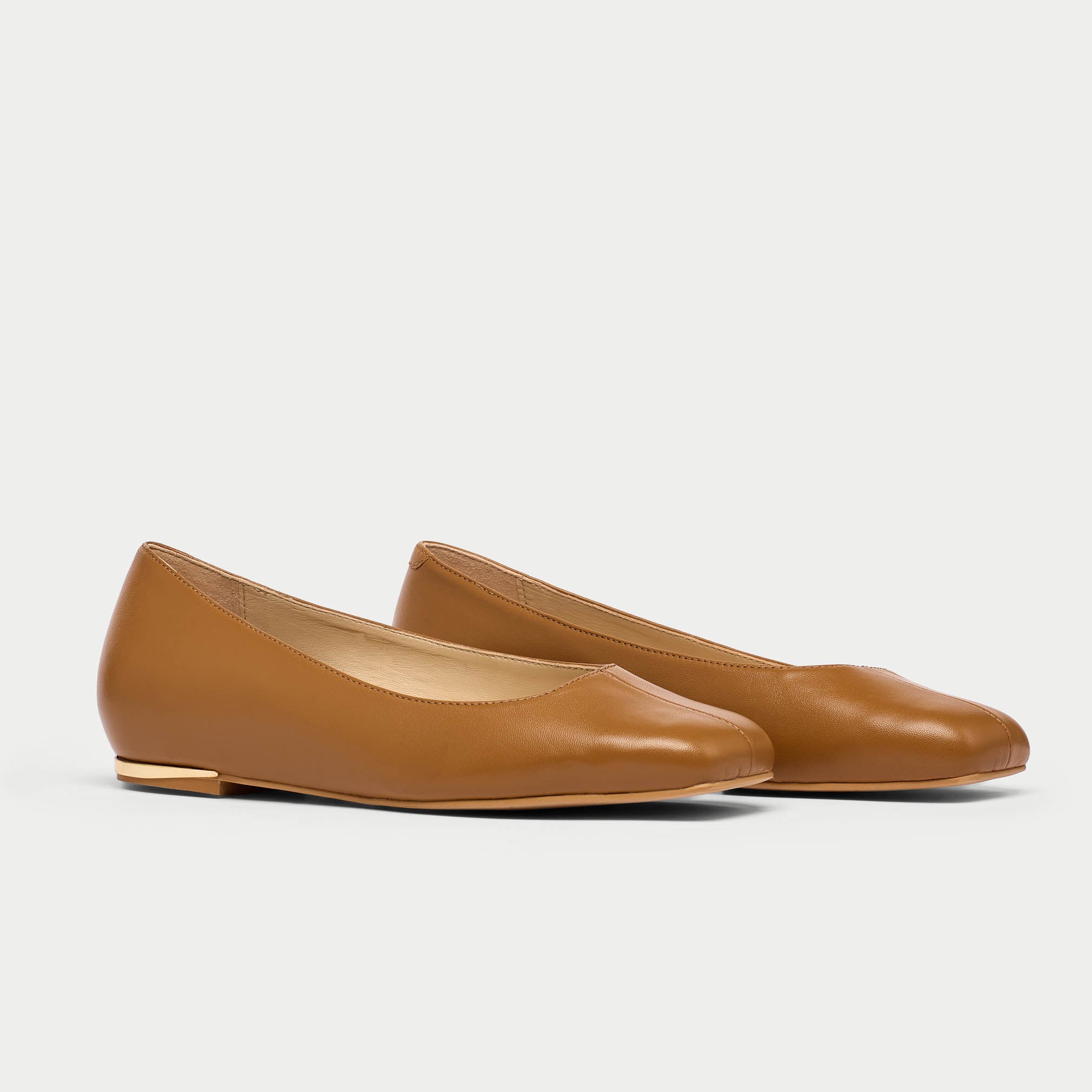 Lucinda tan leather flat shoe pair