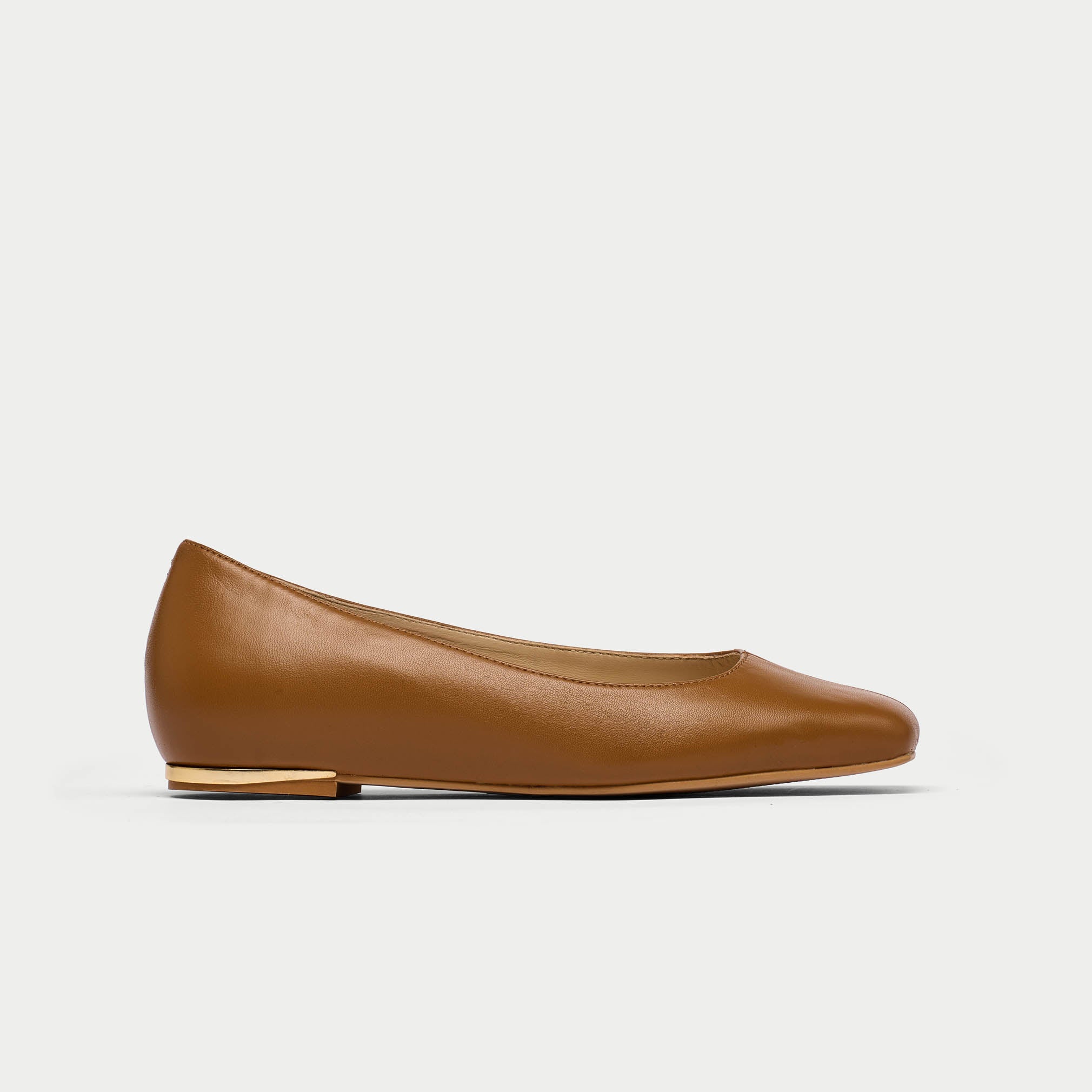 Lucinda tan leather flat shoe side view