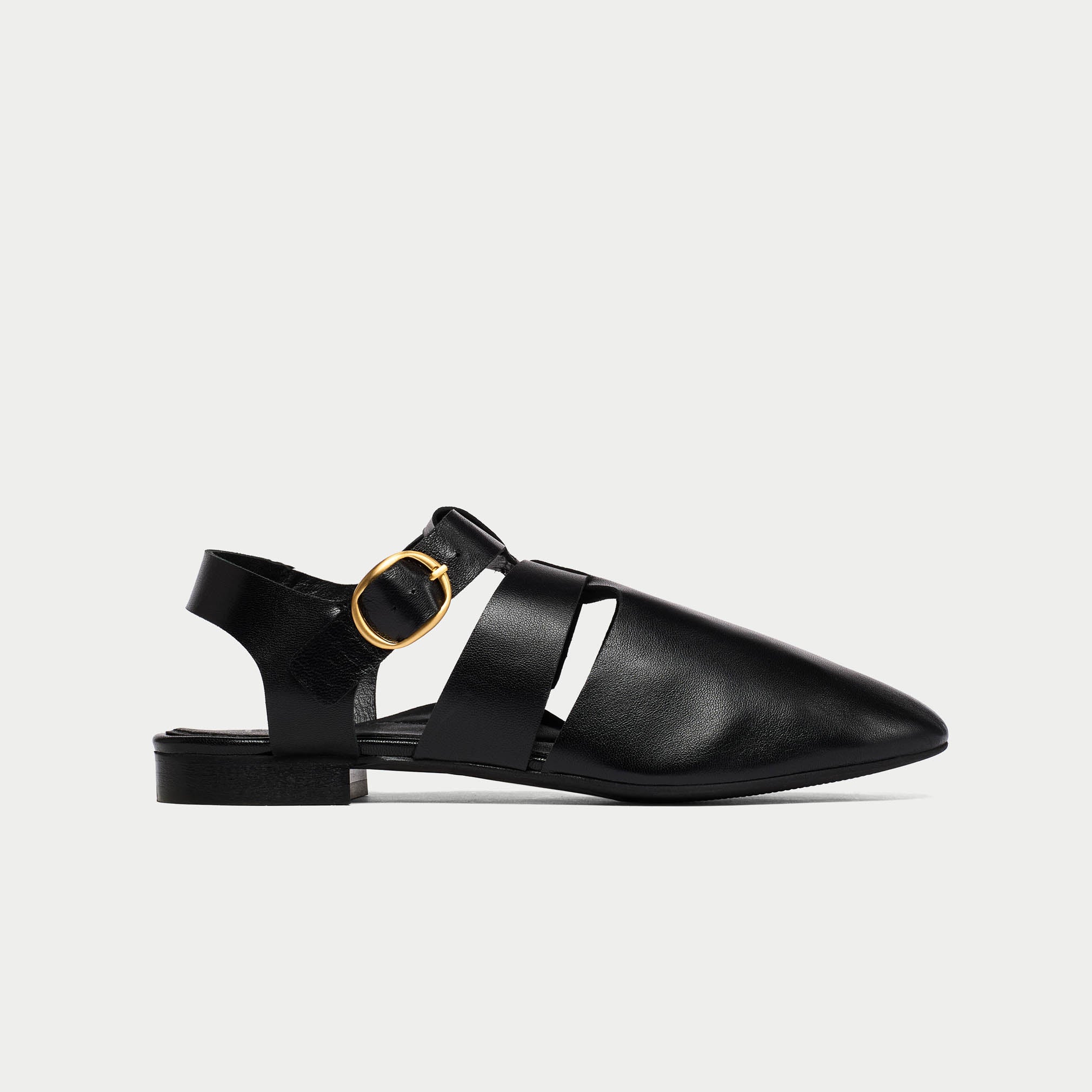 black leather flat shoe for bunions