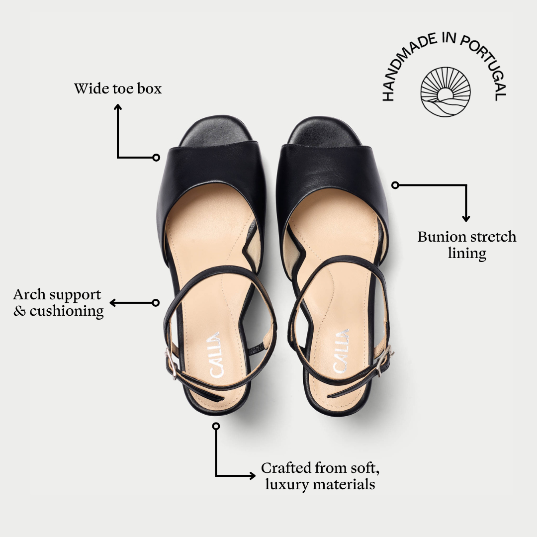 Margot - Black Leather Block Heels