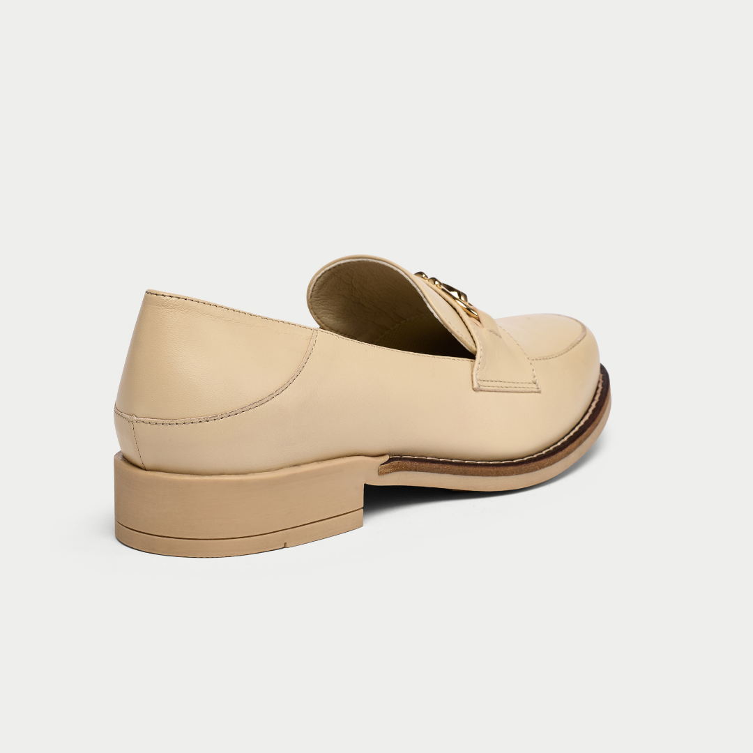 Meredith neutral loafer heel view