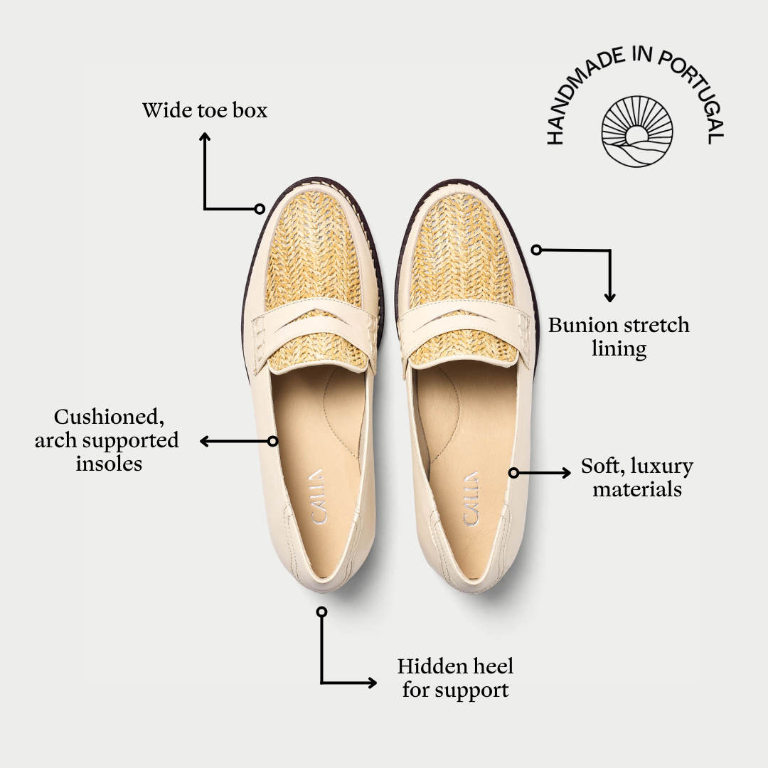 Nadia - Buttermilk Leather Raffia Loafers