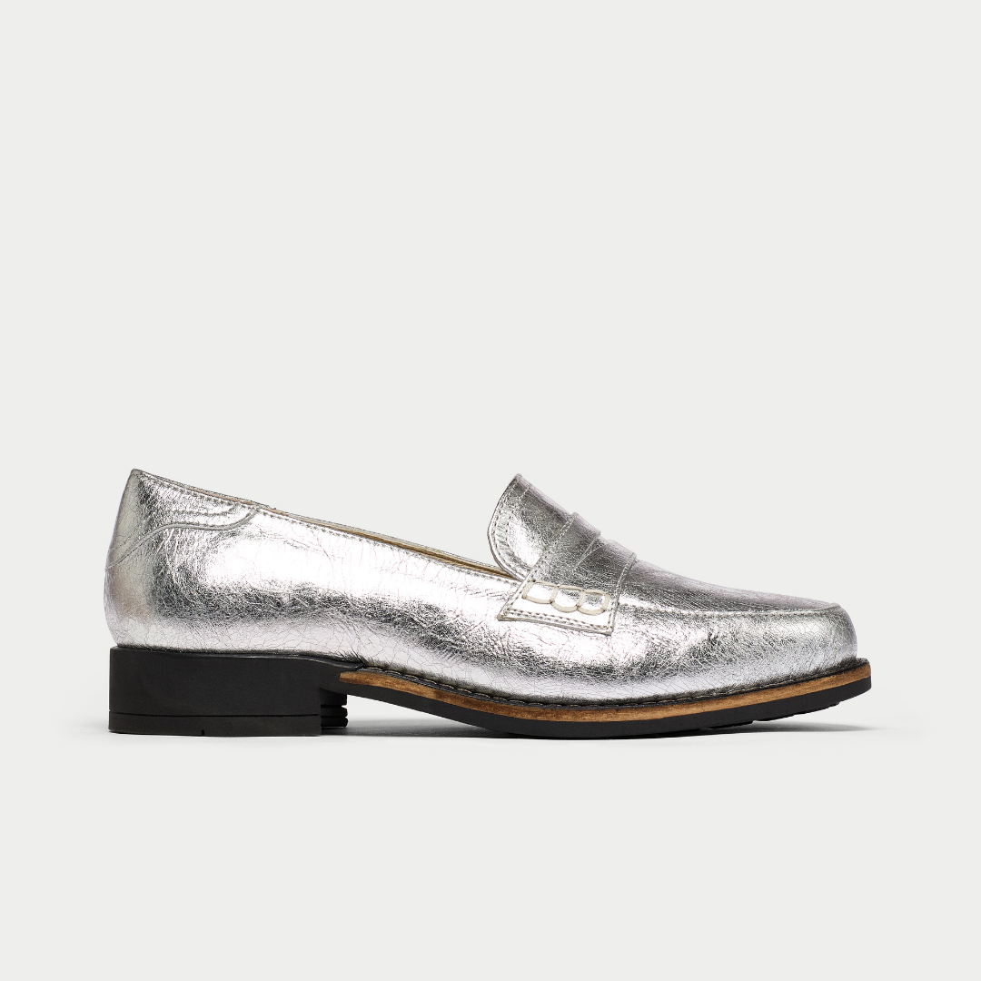 Nadia silver loafer side view