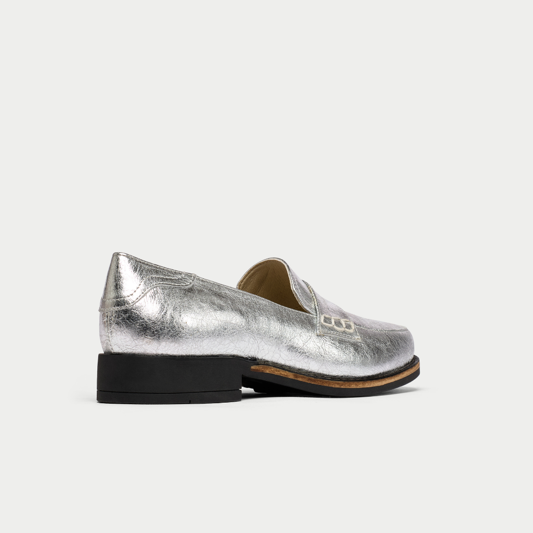 Nadia silver loafer back view