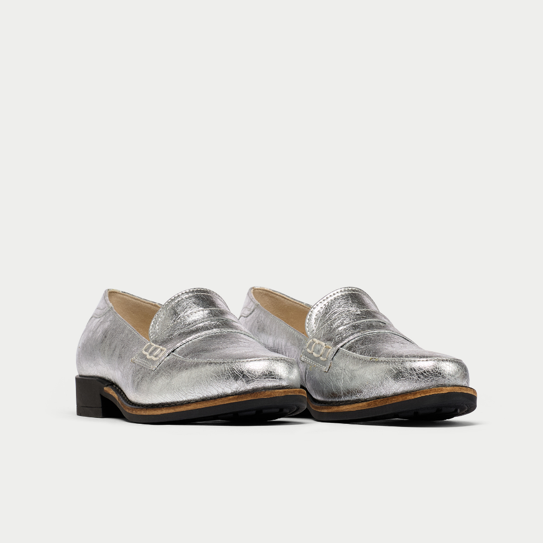 Nadia silver loafer pair