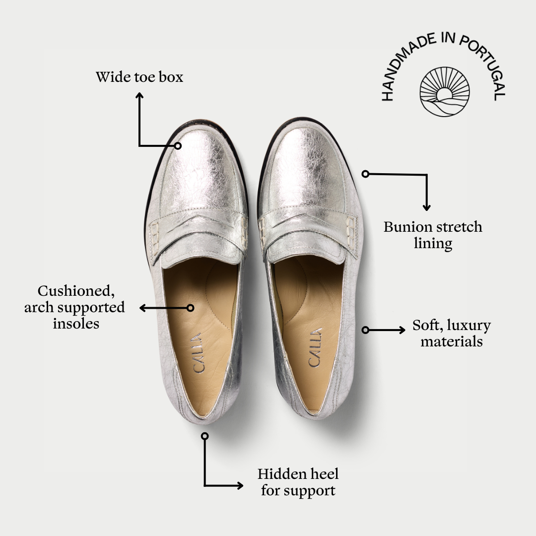 Nadia silver loafer features