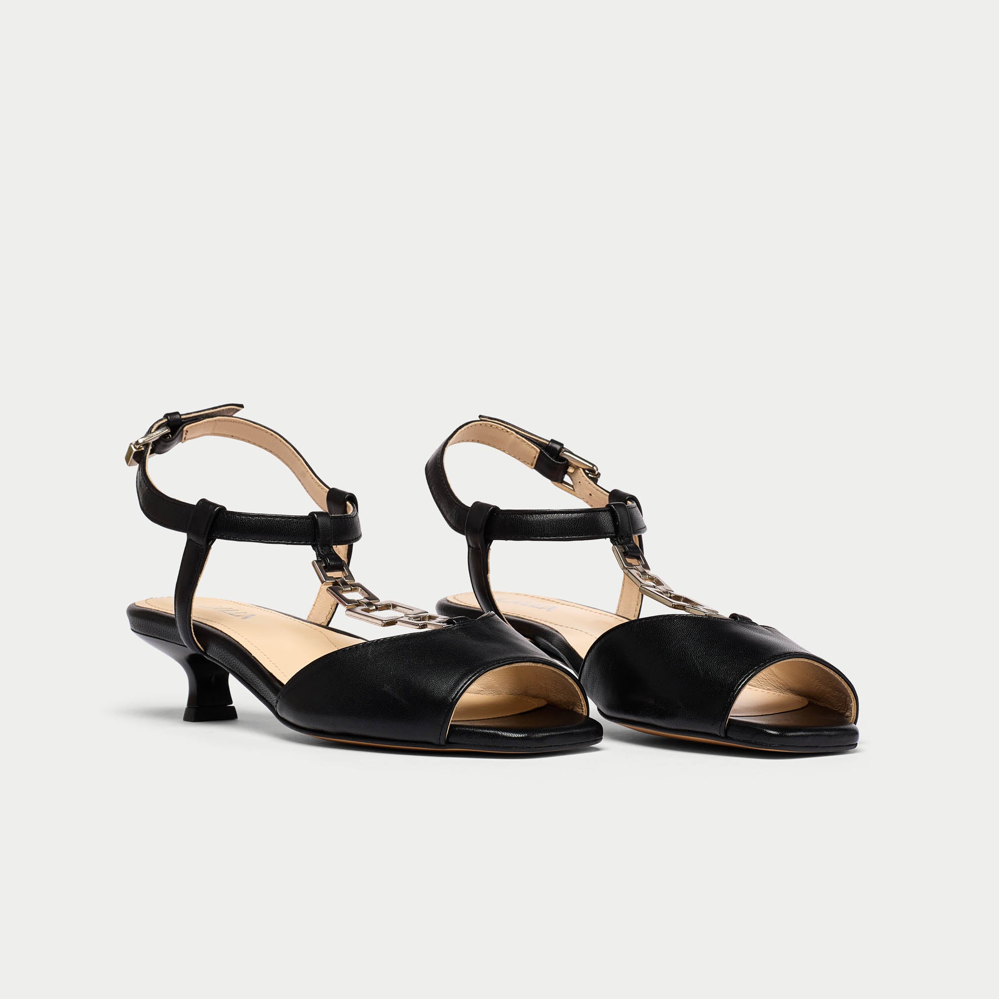 Naomi black leather sandal heel pair