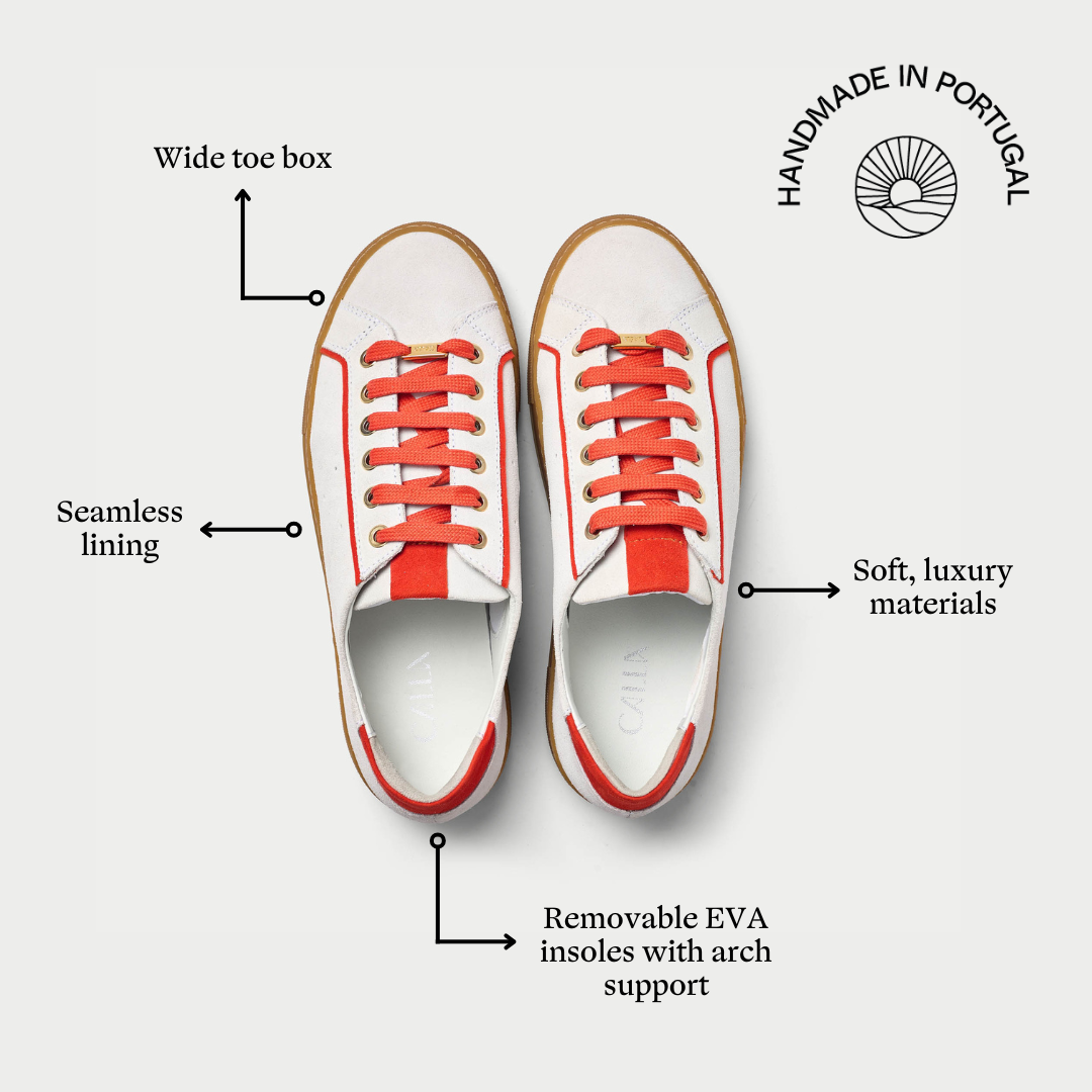 Saturn - Cream & Orange Suede Wide Fit Trainers