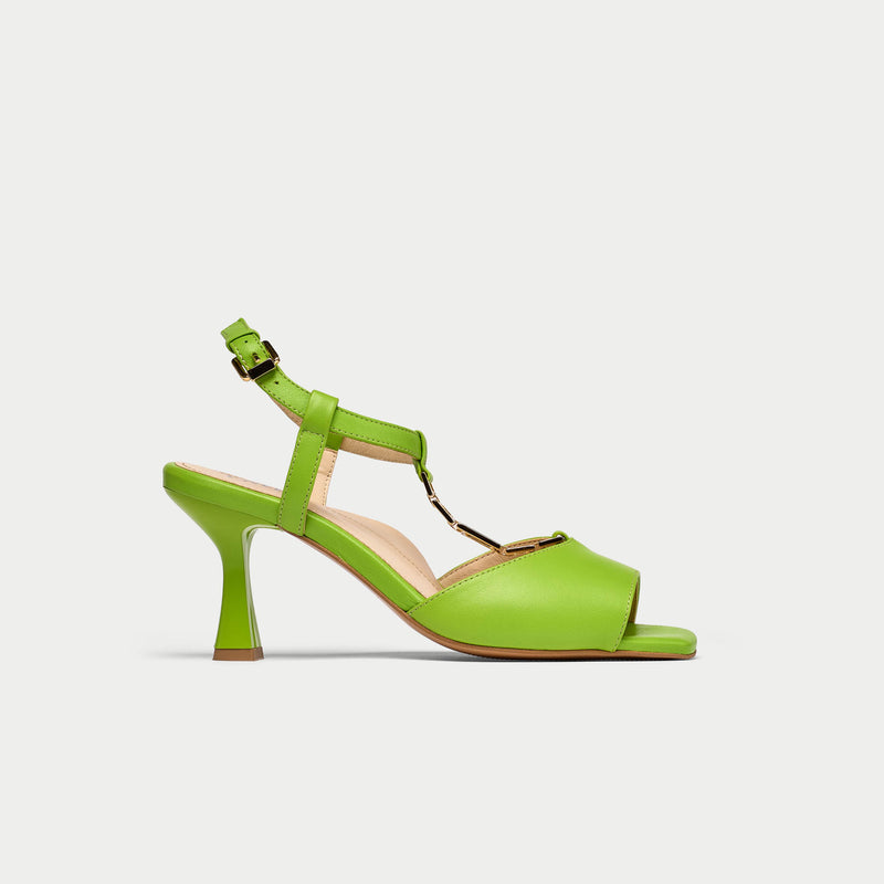 Summer Chic: Sage Strappy Leaves Pattern Heels | House Of Prisca