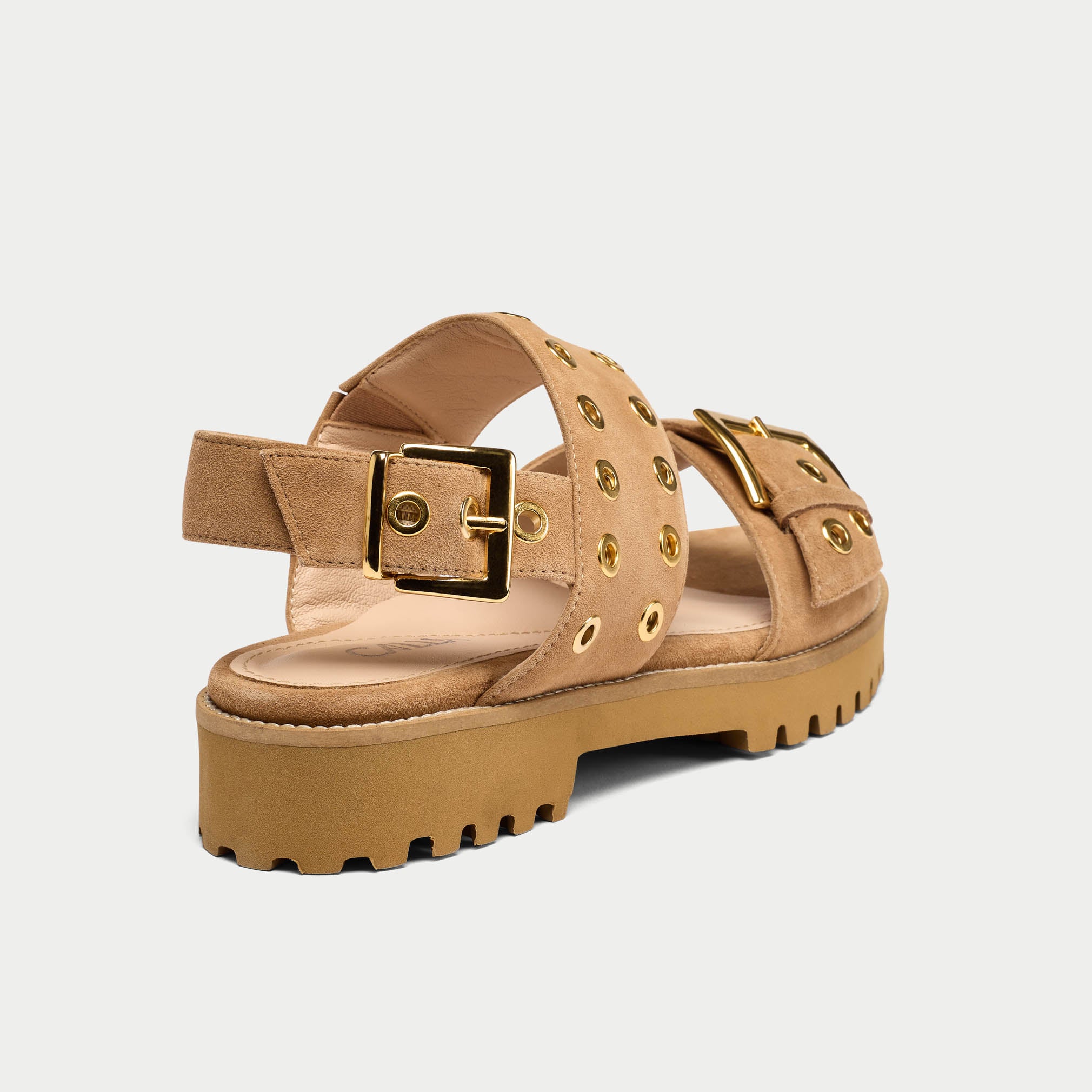 Ramona beige suede sandal shoe back close up