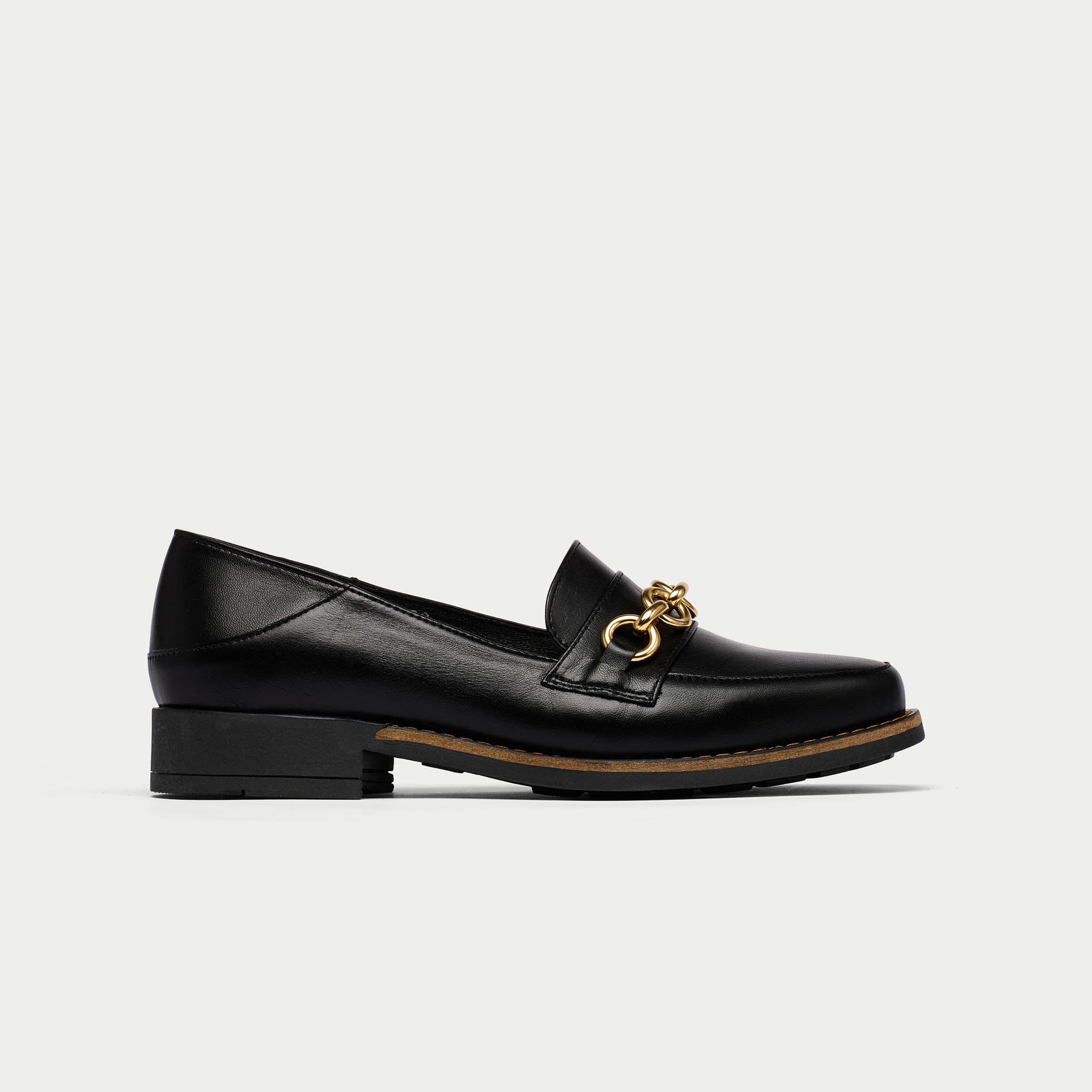 Rebecca black leather loafer side view