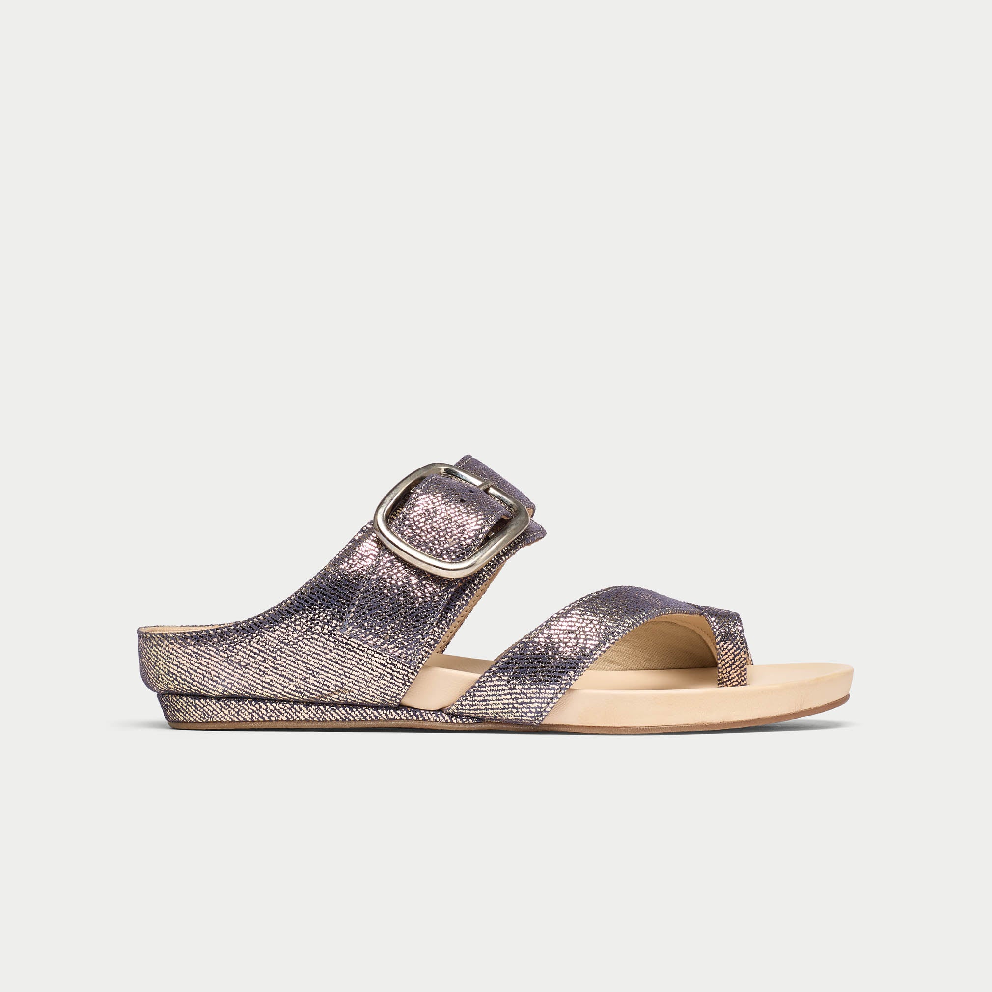 Ruby metallic denim sandal side view