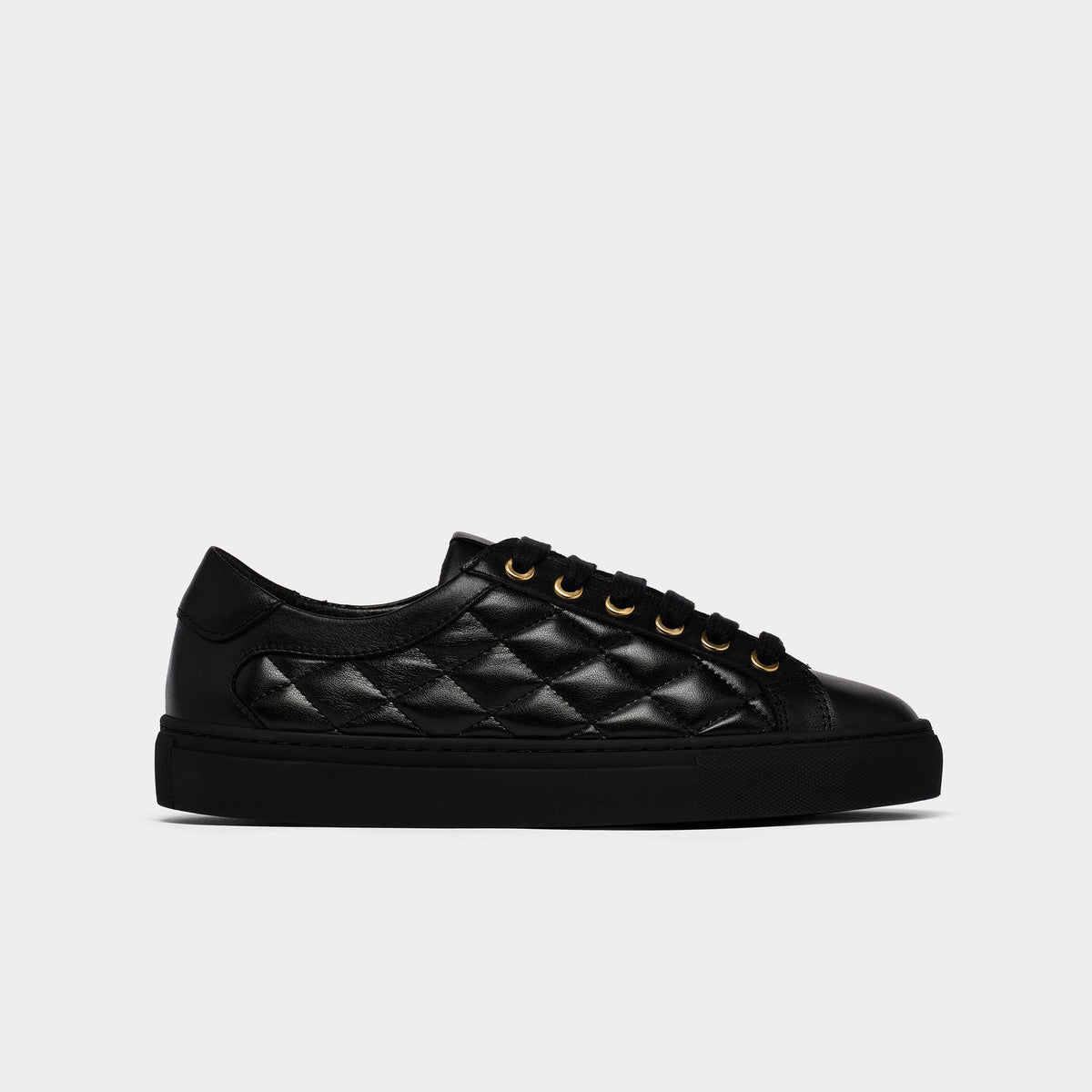 Star - Black Quilted Leather Wide Fit Trainers (image 1)