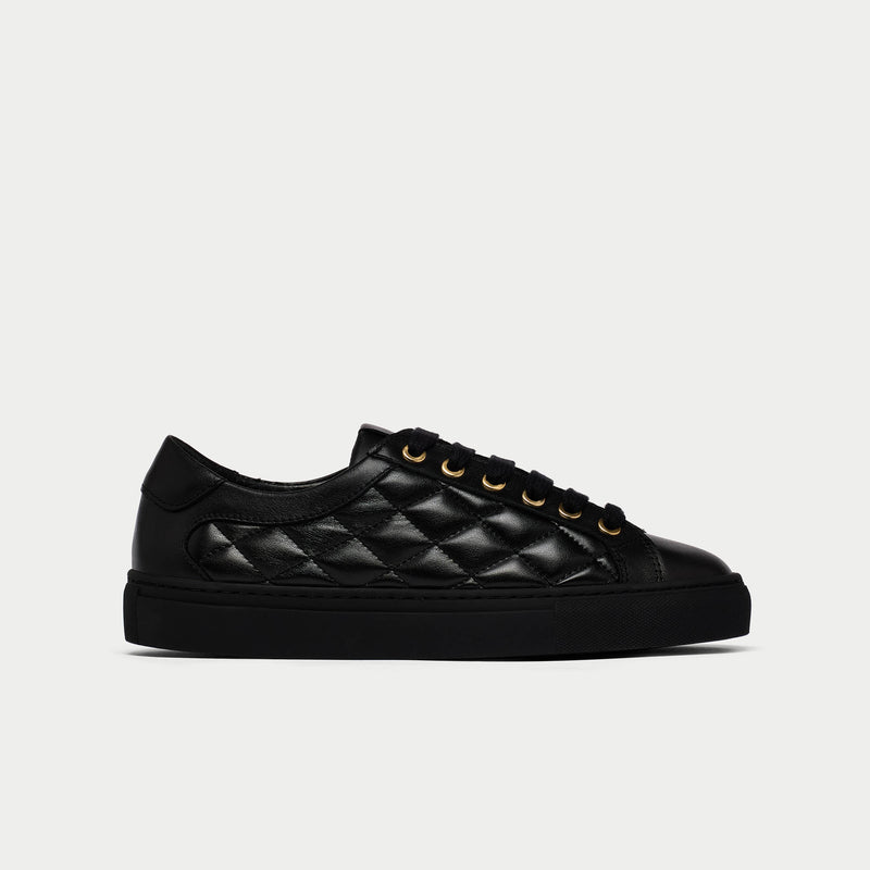 Star - Black Quilted Leather Wide Fit Trainers