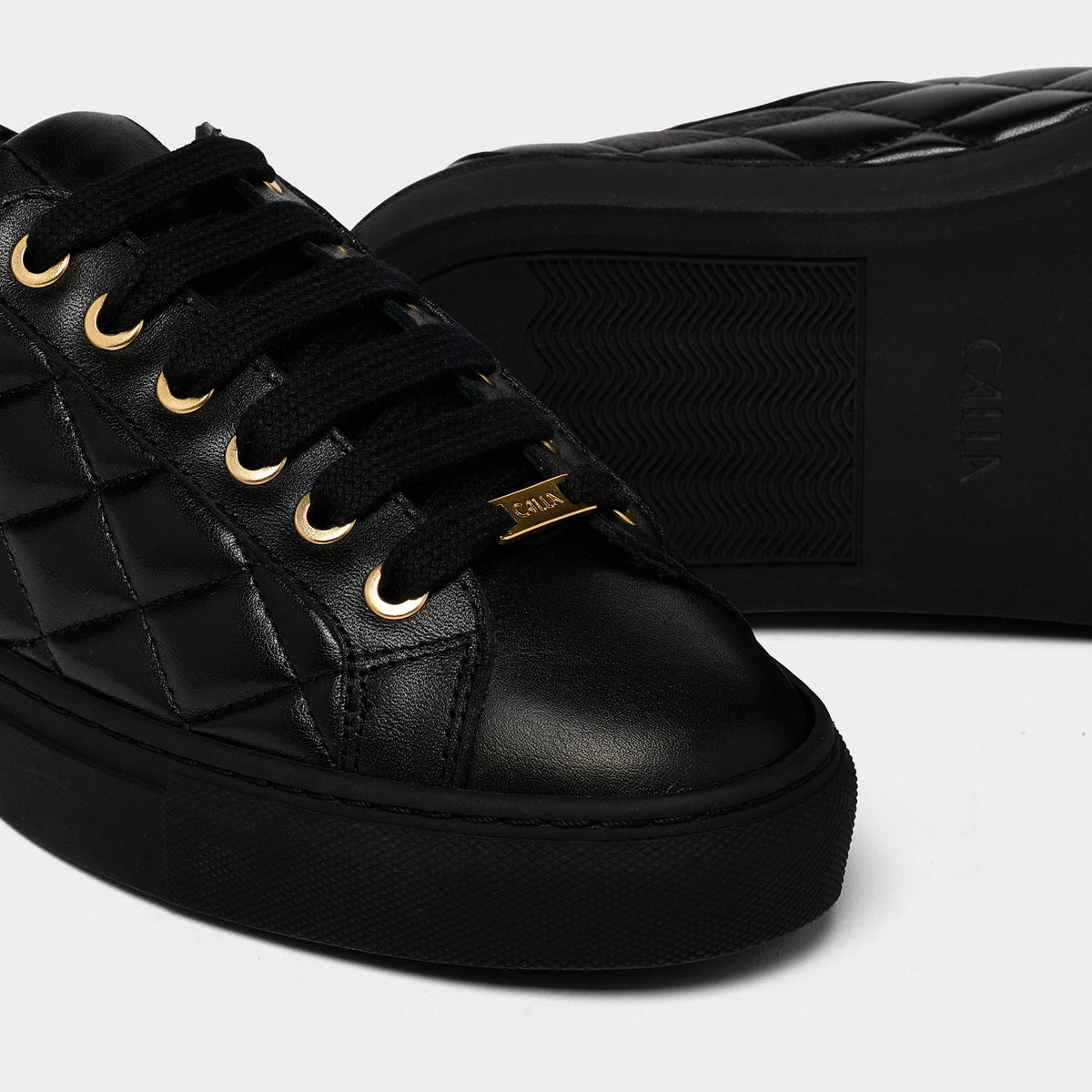 Star - Black Quilted Leather Wide Fit Trainers (image 3)