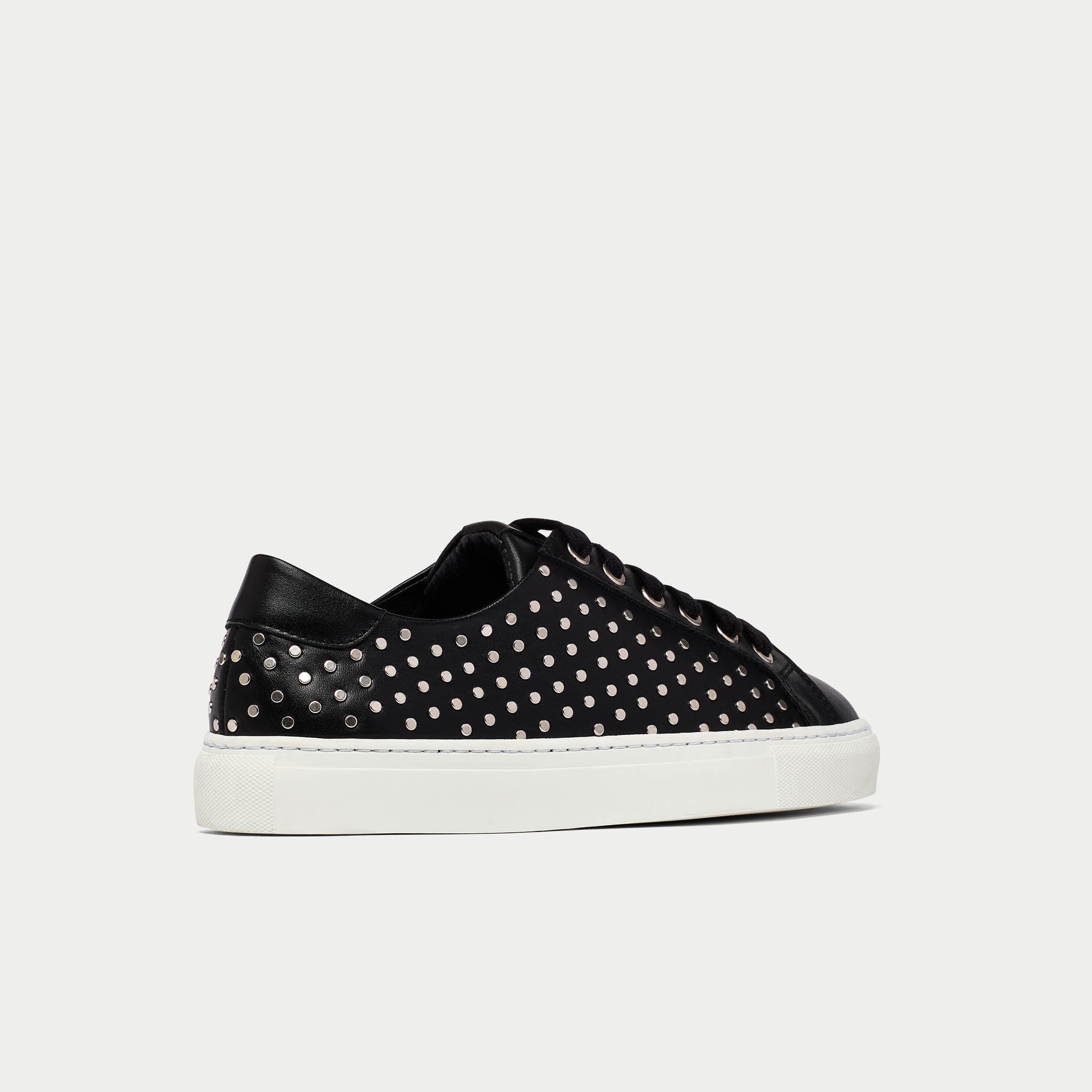 Star studded black sneakers for wide feet back/side view