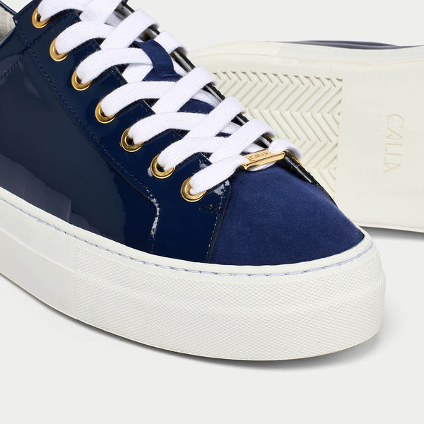 Saturn navy patent and suede trainers