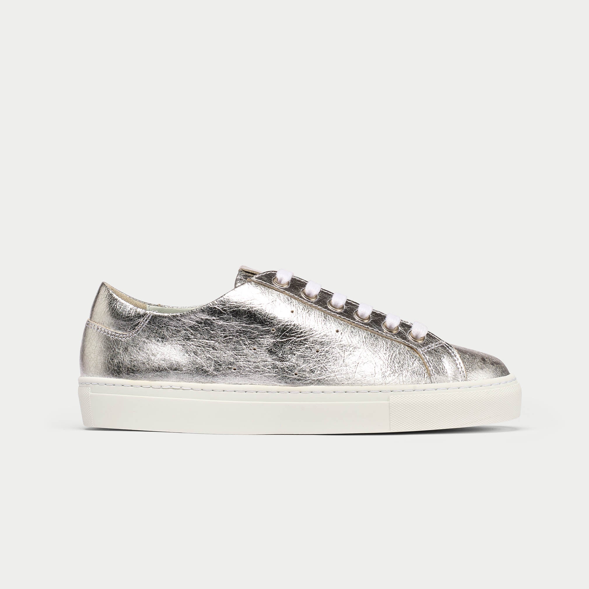 Star silver leather trainer side view