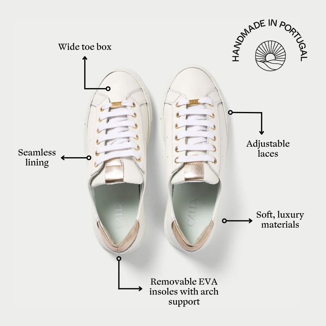 Star - Grain White Leather & Champagne Wide Fit Trainers (image 5)