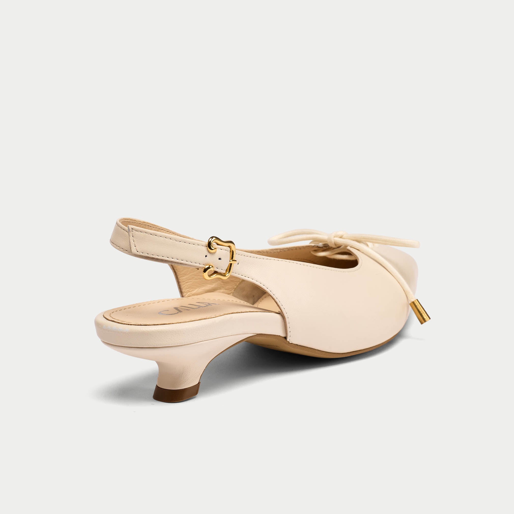 Trudie neutral slingback shoe heel close up