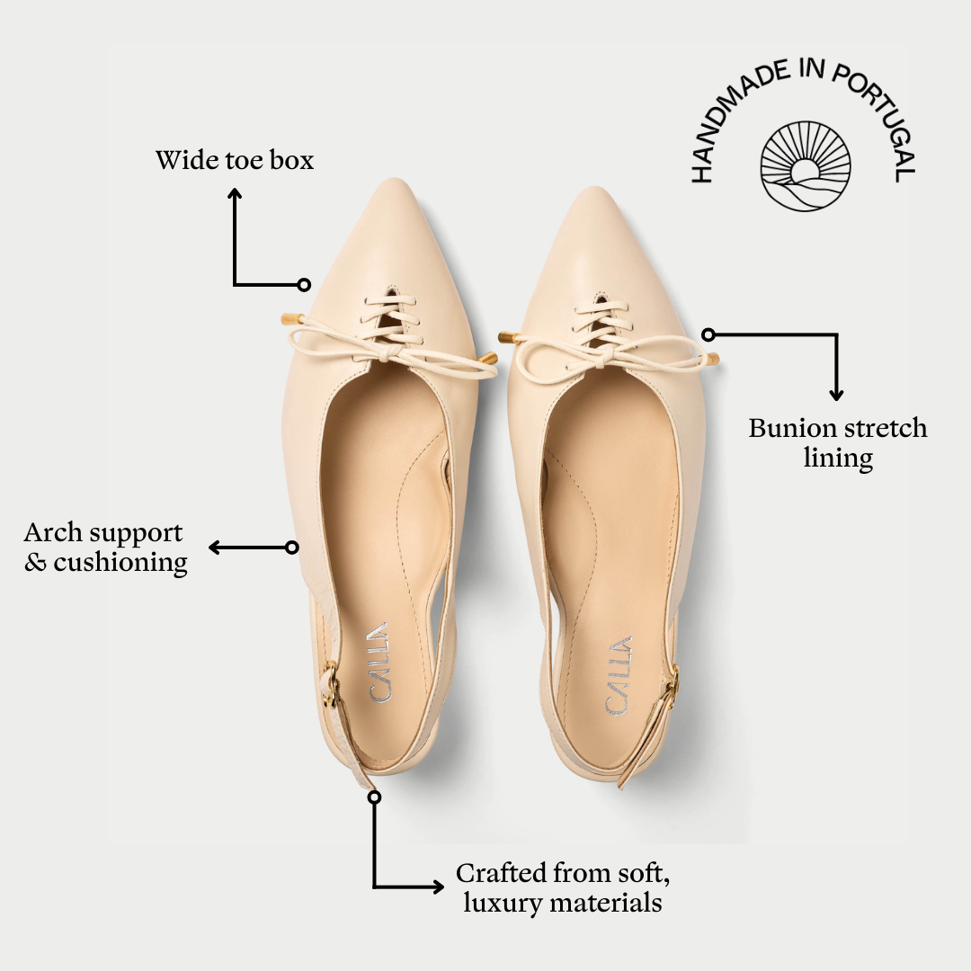 Trudie neutral slingback shoe features