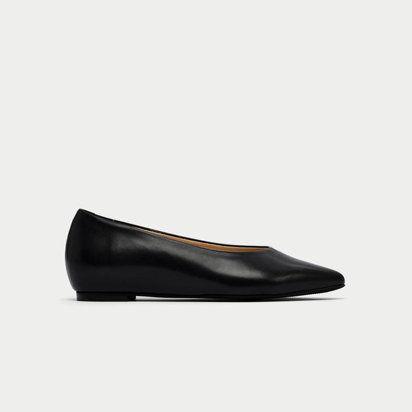 agata black leather flats side view