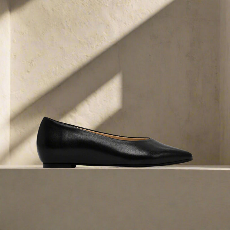 agata black leather flats side view