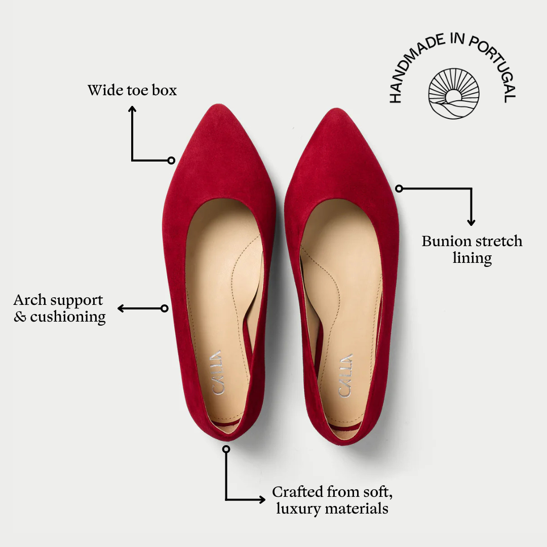 Agata red suede flats features