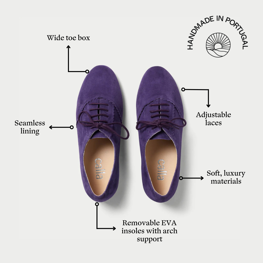 Aster lavender suede shoes features