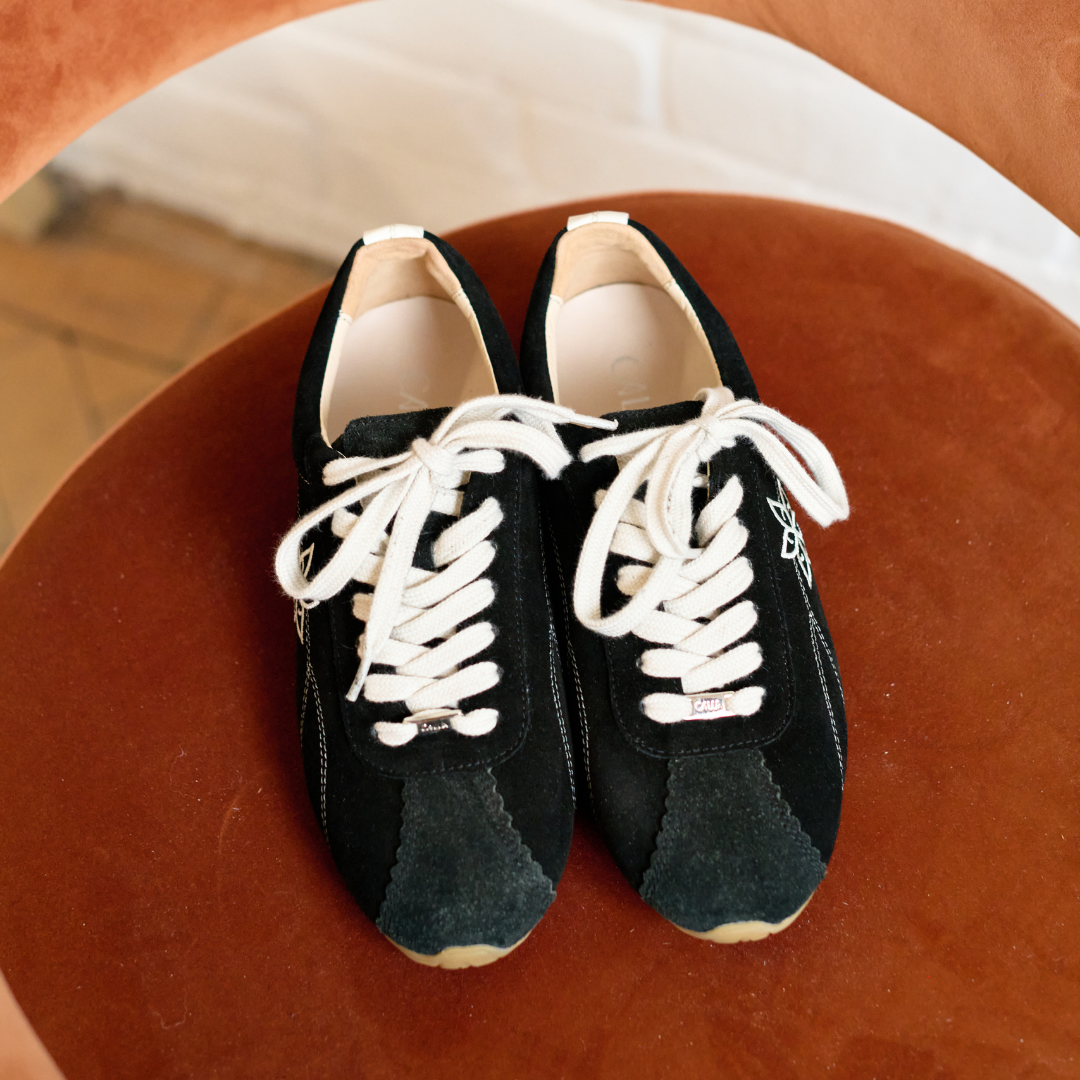 Aurora - Black Suede Wide Fit Trainers