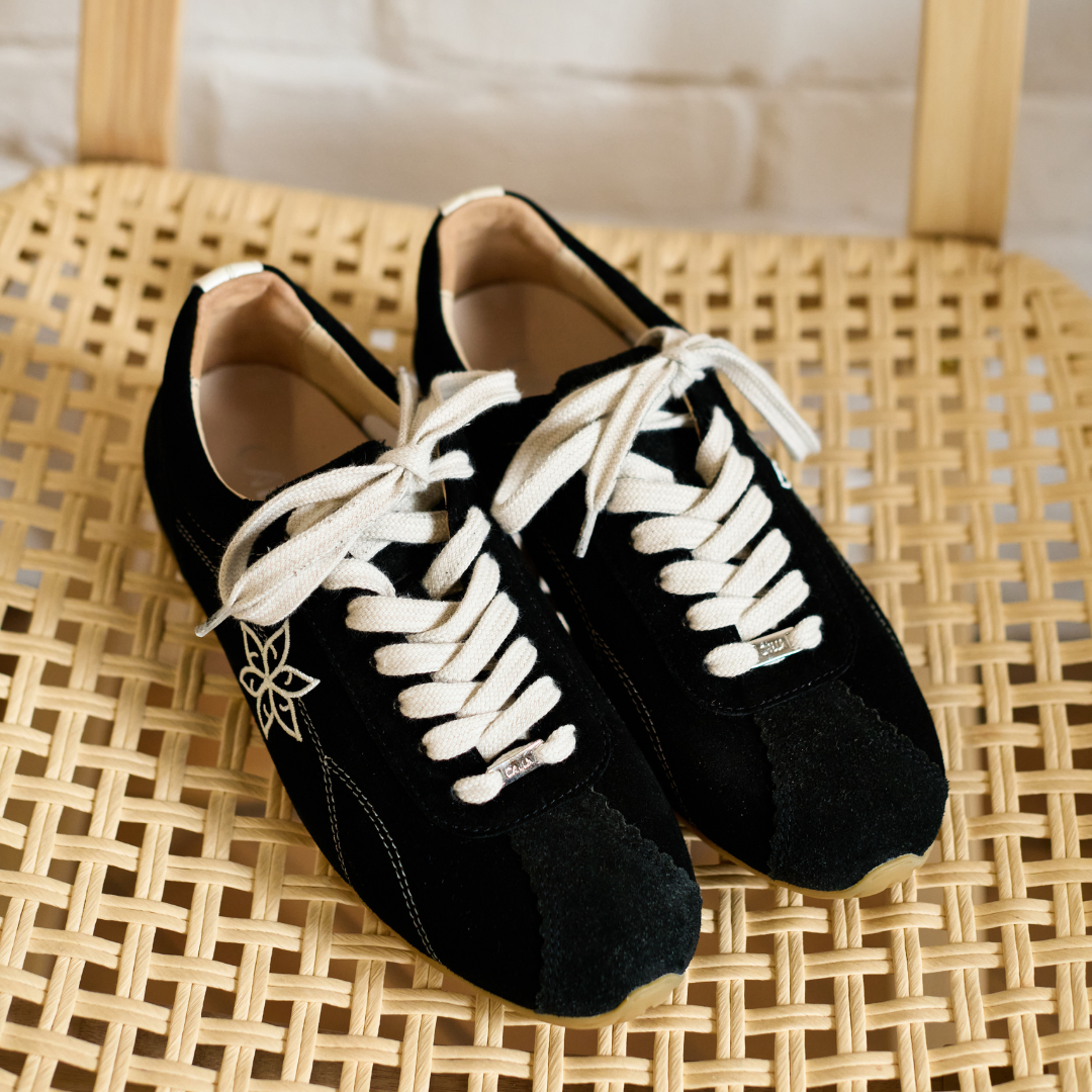Aurora - Black Suede Wide Fit Trainers