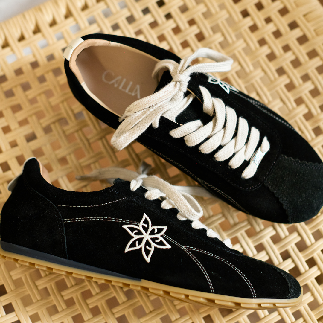 Aurora - Black Suede Wide Fit Trainers