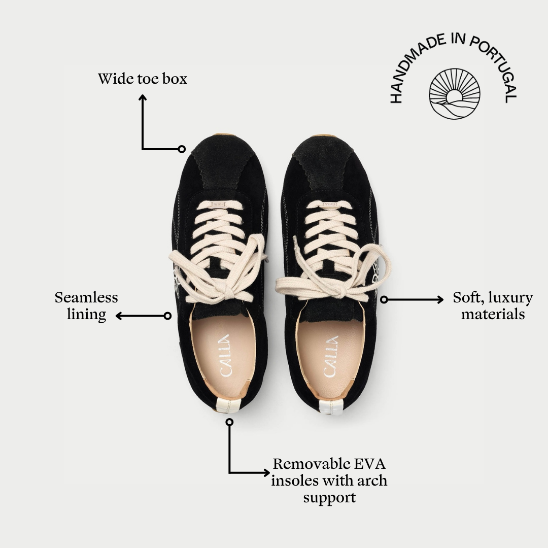 Aurora - Black Suede Wide Fit Trainers