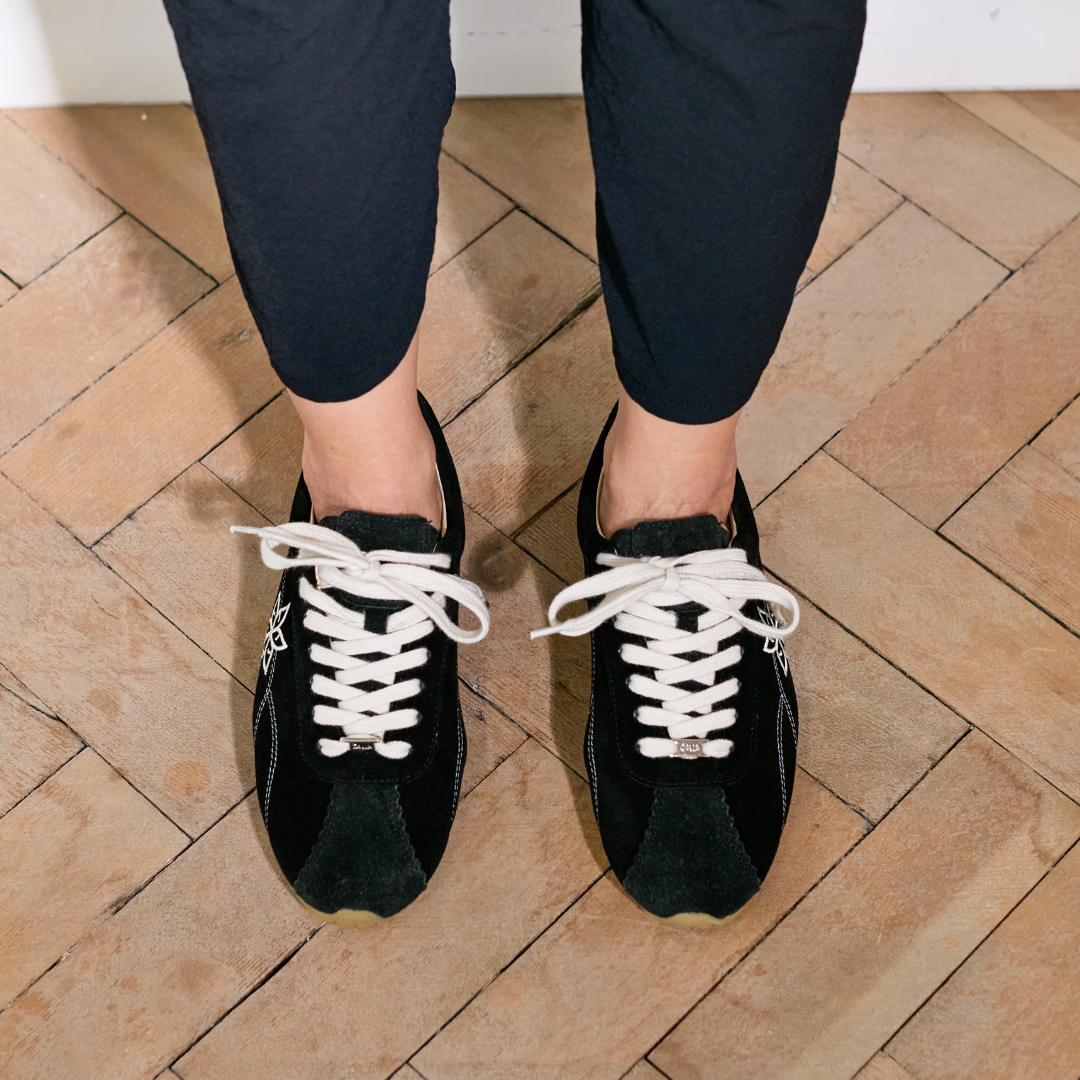 Aurora - Black Suede Wide Fit Trainers