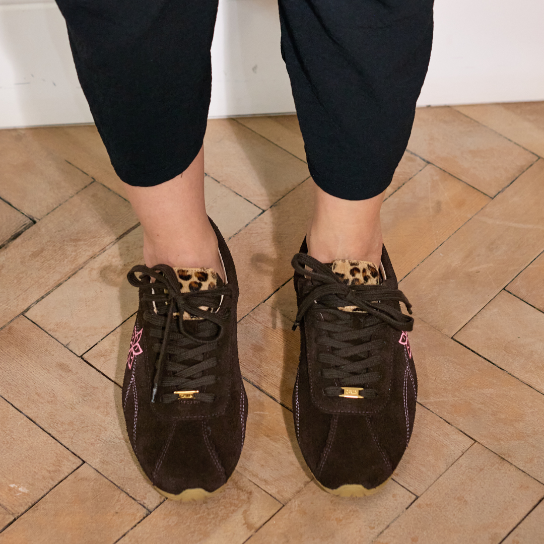 Aurora - Chocolate & Leopard Suede Wide Fit Trainers
