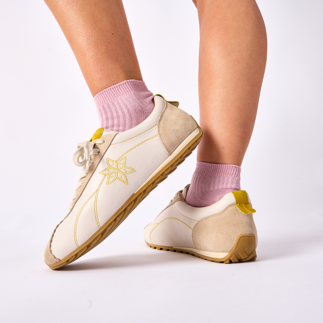 Aurora - Off White & Mustard Wide Fit Trainers