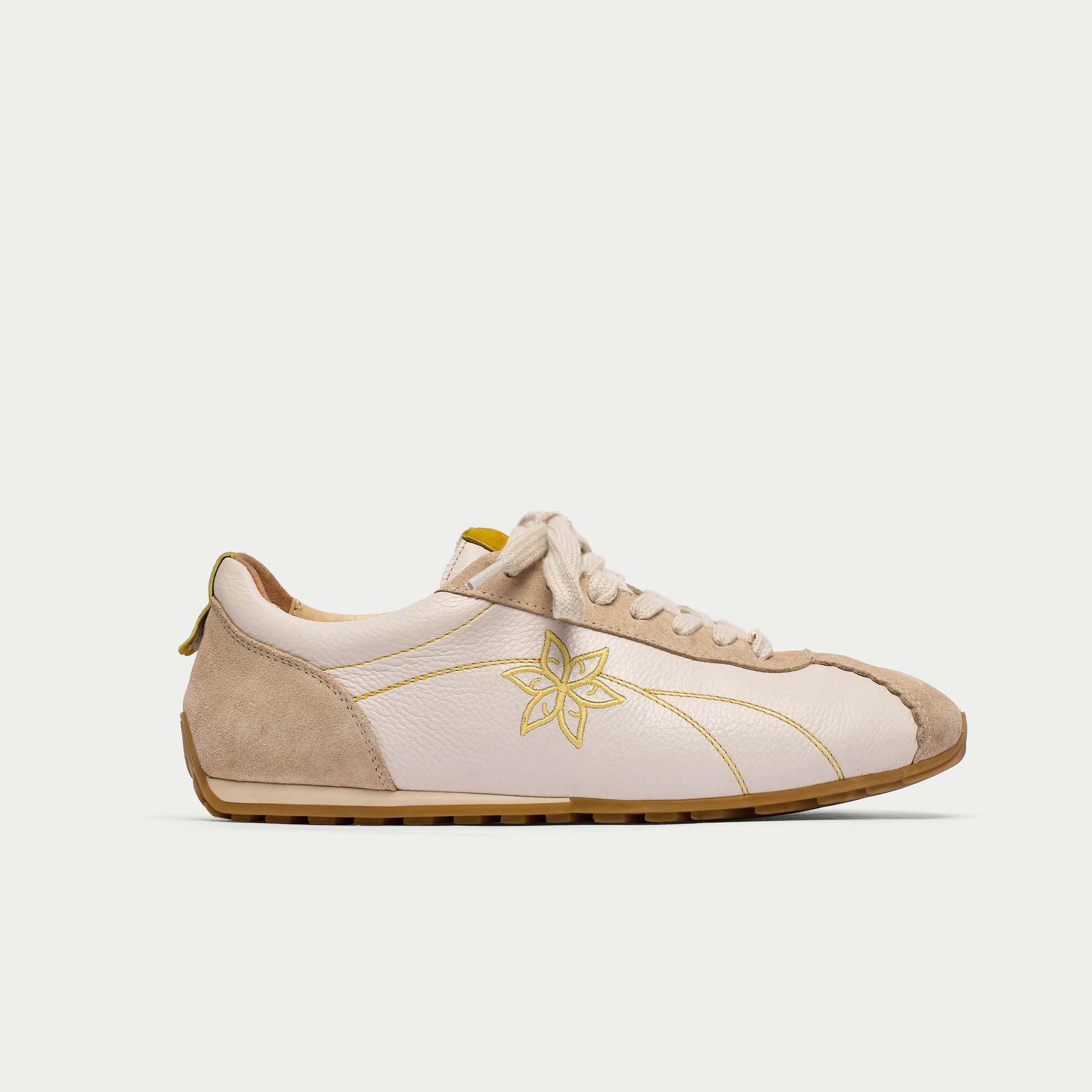 Aurora - Off White & Mustard Wide Fit Trainers
