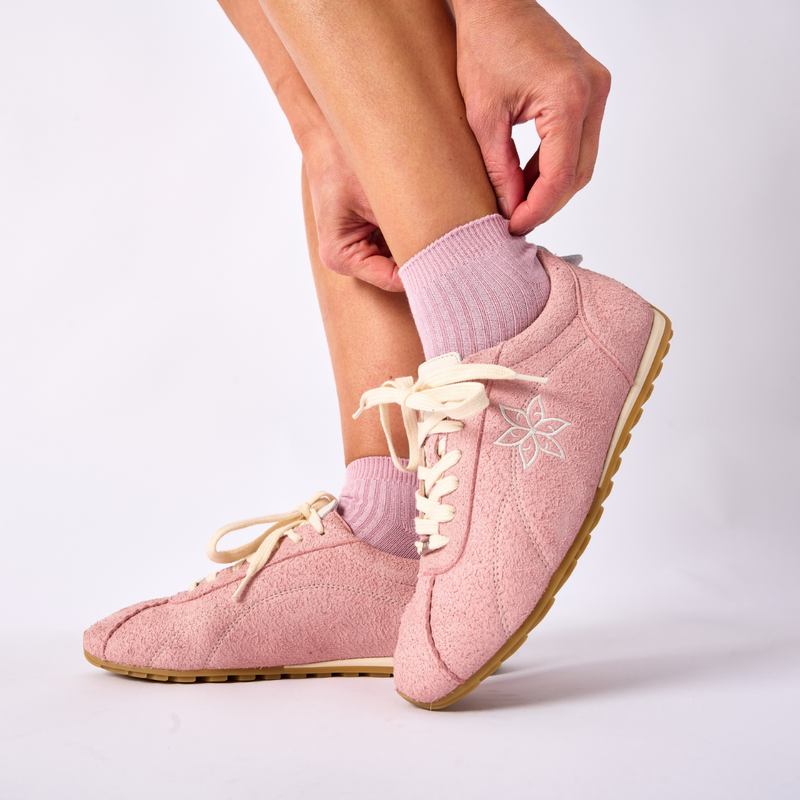 Aurora - Baby Pink Suede Wide Fit Trainers