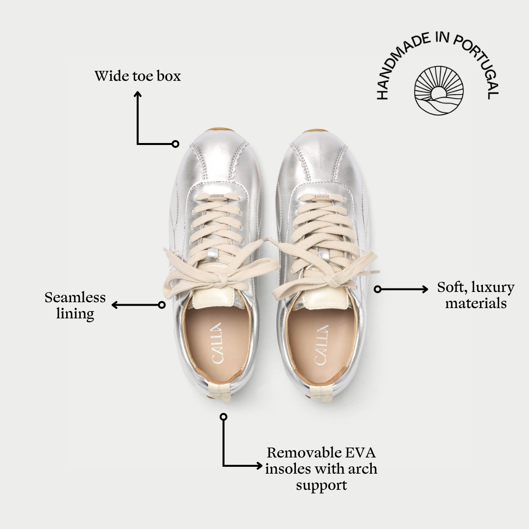 Aurora - Silver Leather Wide Fit Trainers