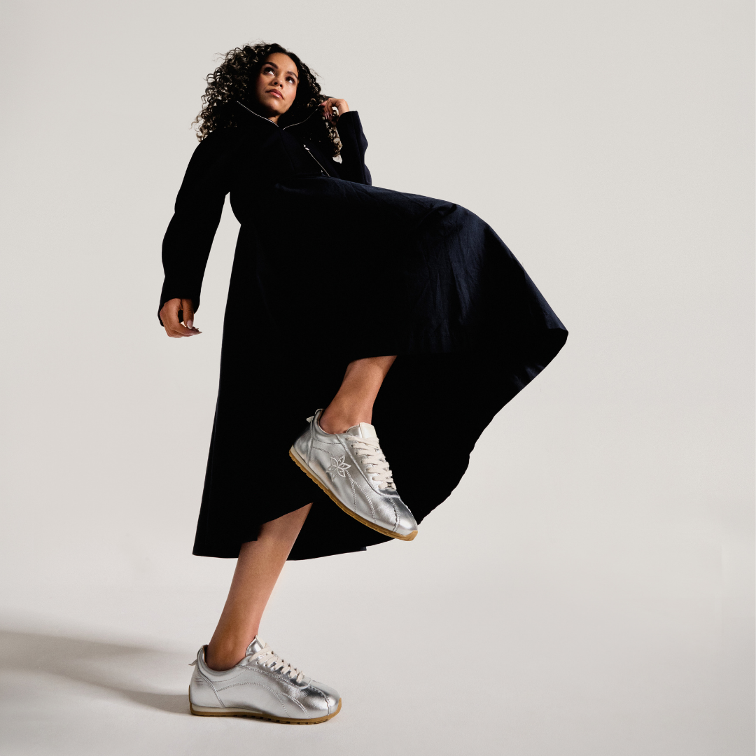 Aurora - Silver Leather Wide Fit Trainers