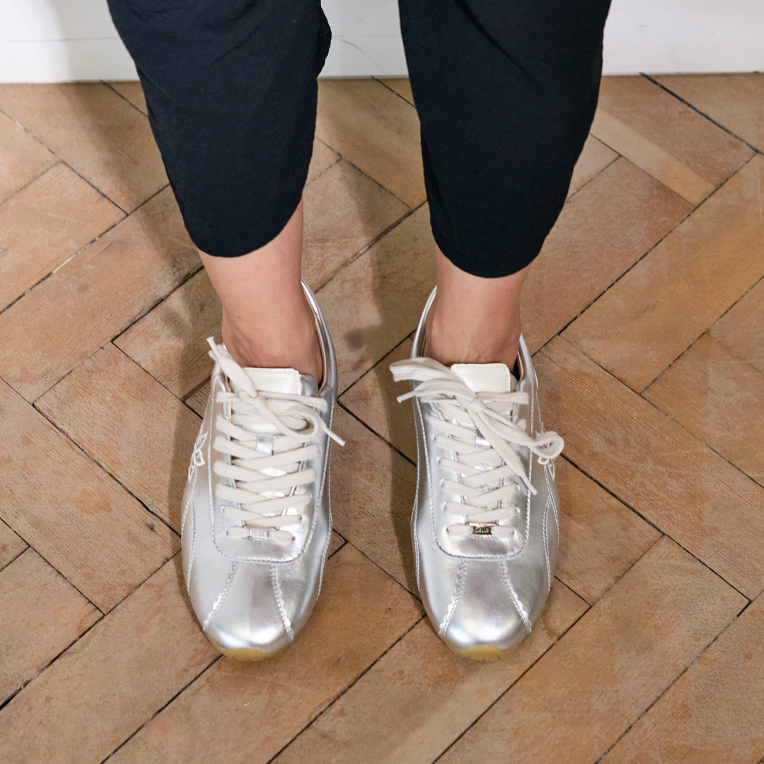 Aurora - Silver Leather Wide Fit Trainers