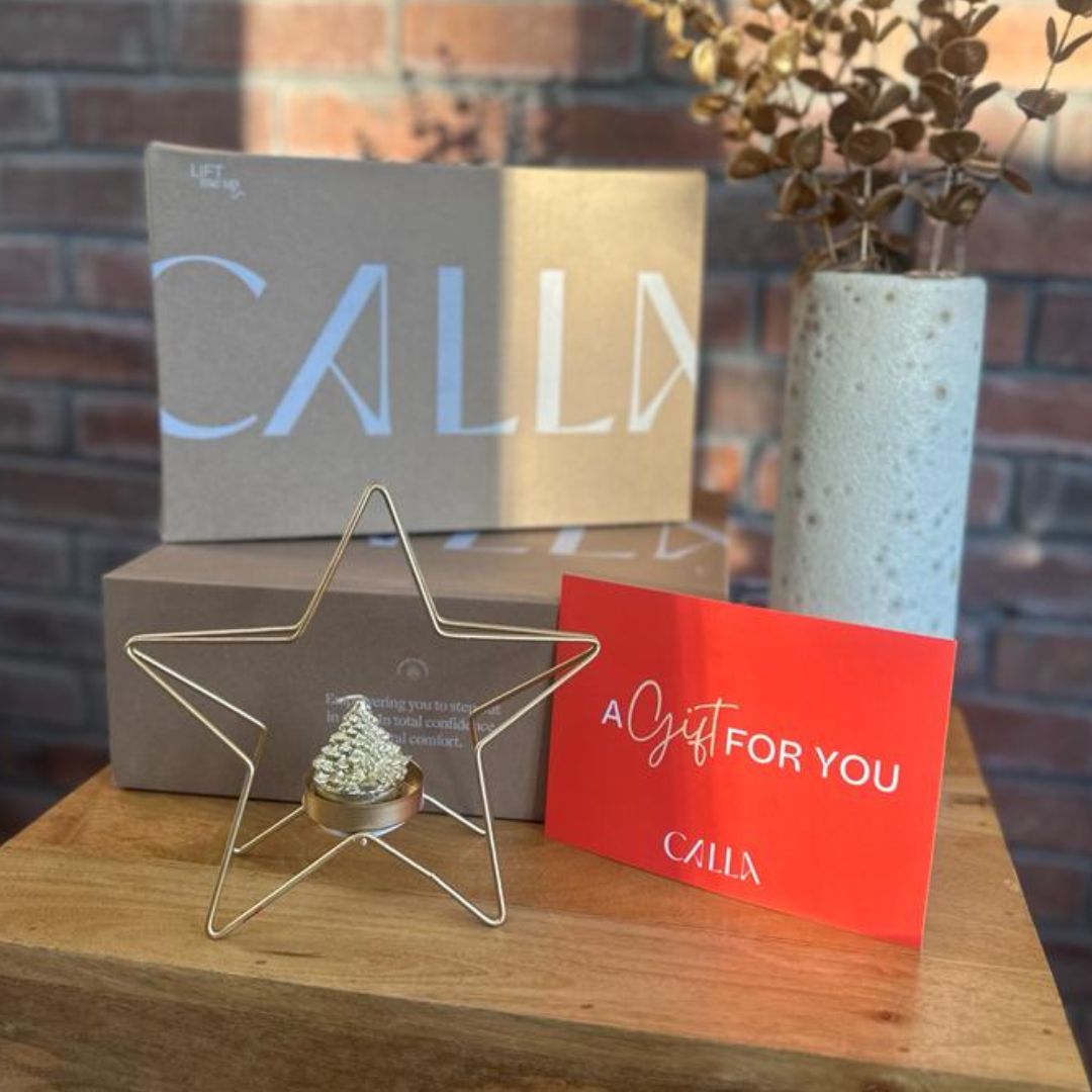 calla gift voucher next to a shoe box