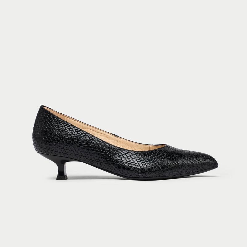 Claudia - Black Croc Leather Pumps
