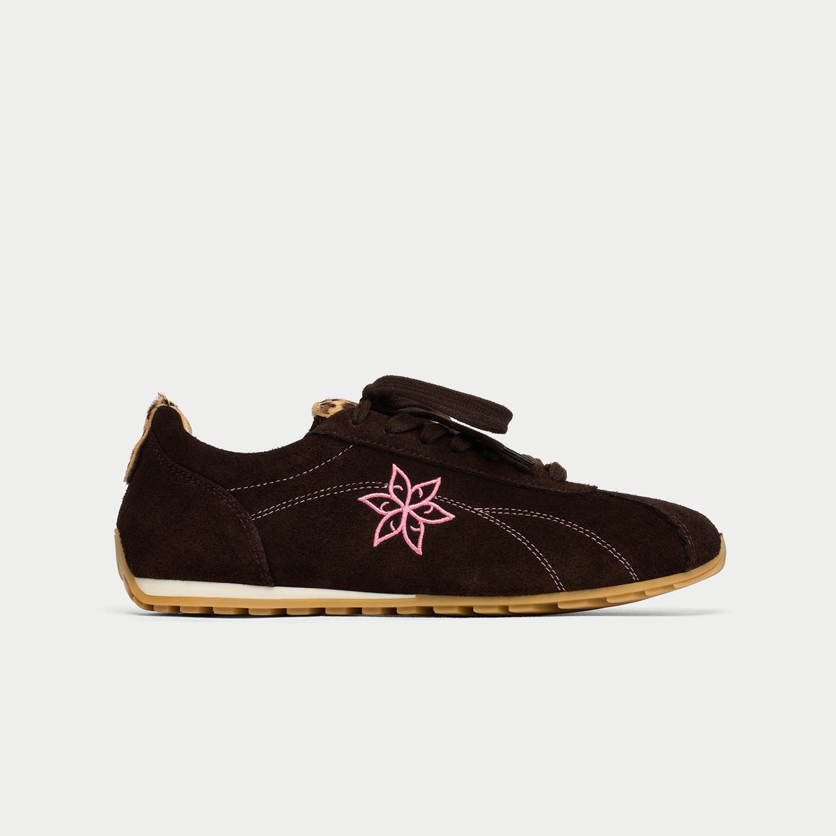 Aurora - Chocolate & Leopard Suede Wide Fit Trainers