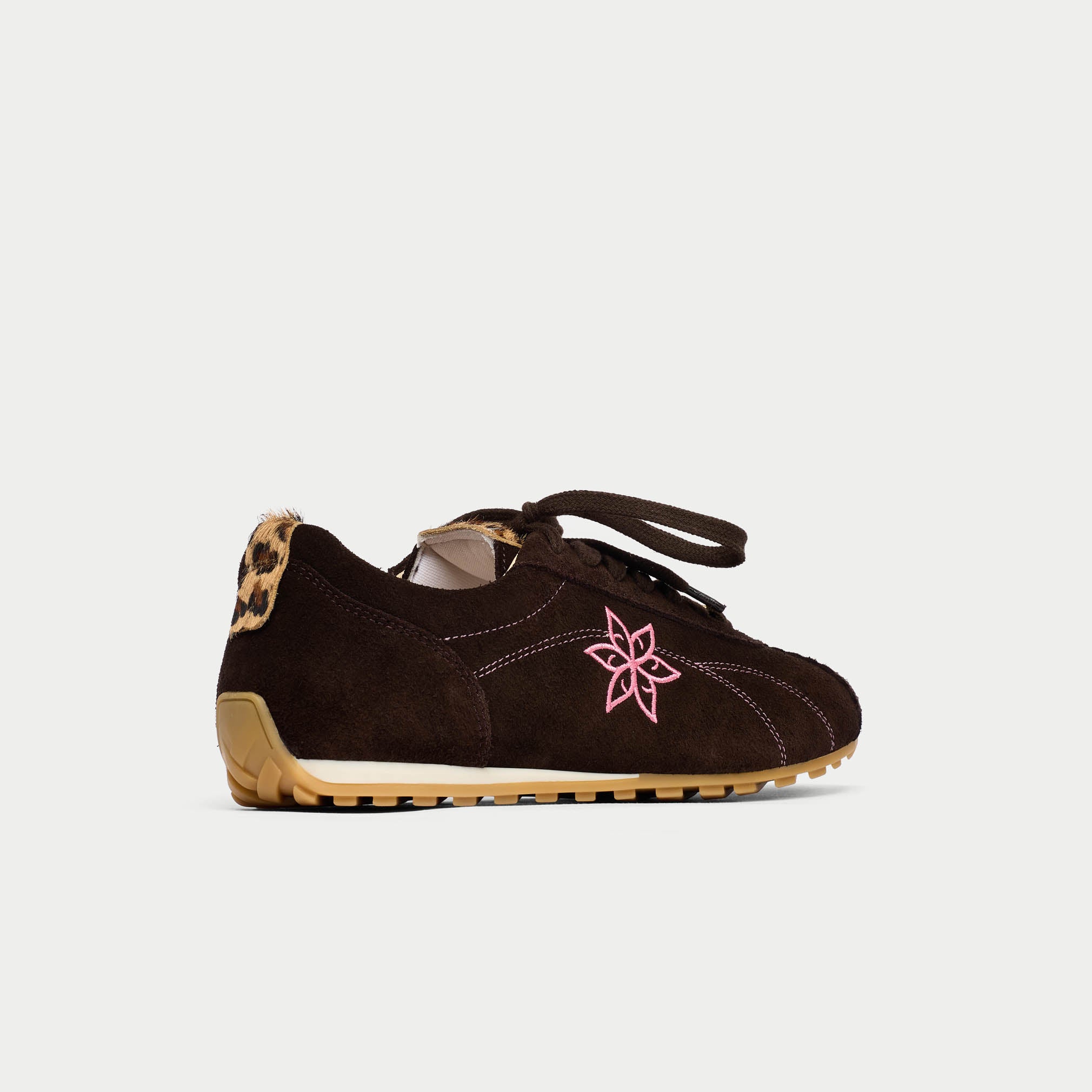 Aurora - Chocolate & Leopard Suede Wide Fit Trainers