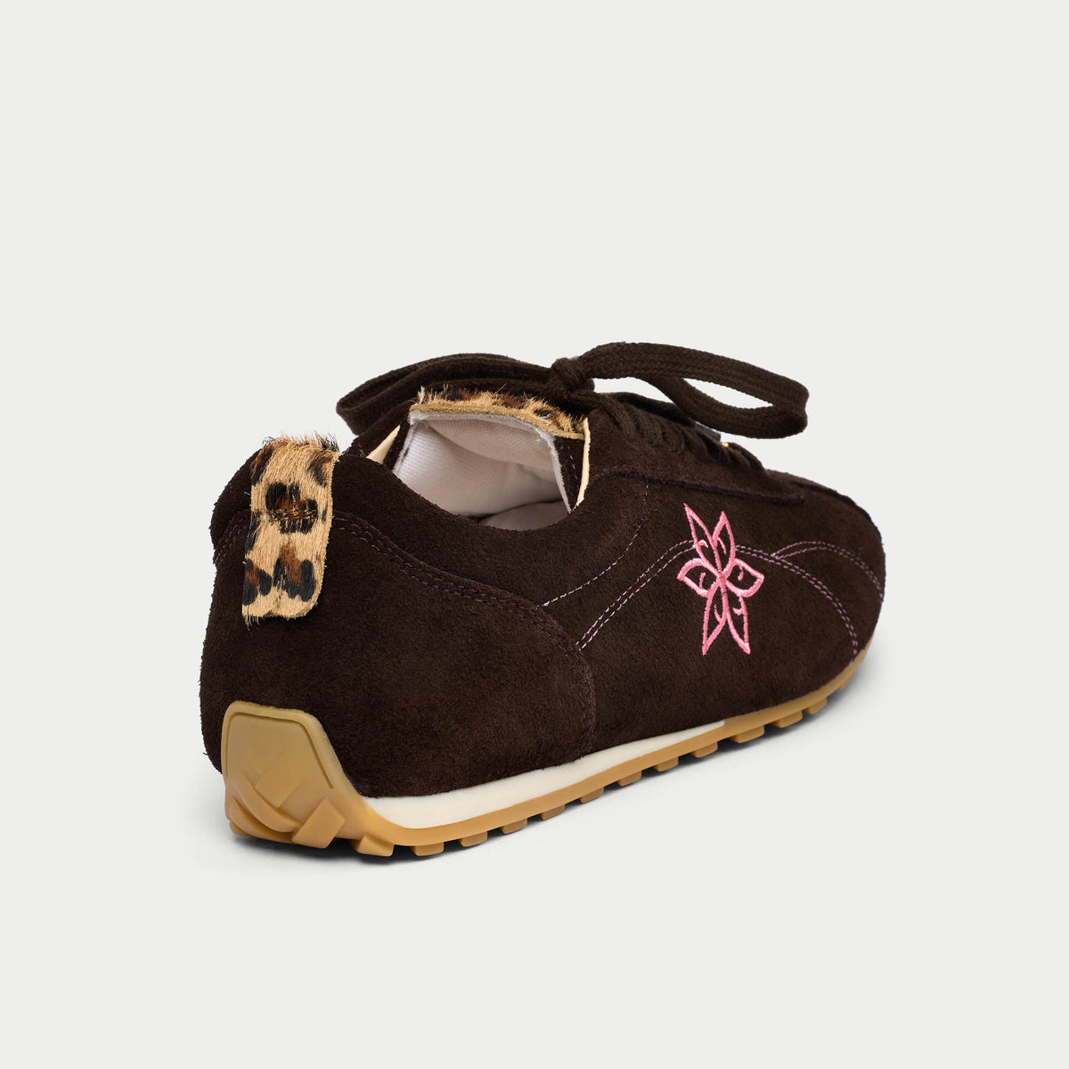 Aurora - Chocolate & Leopard Suede Wide Fit Trainers