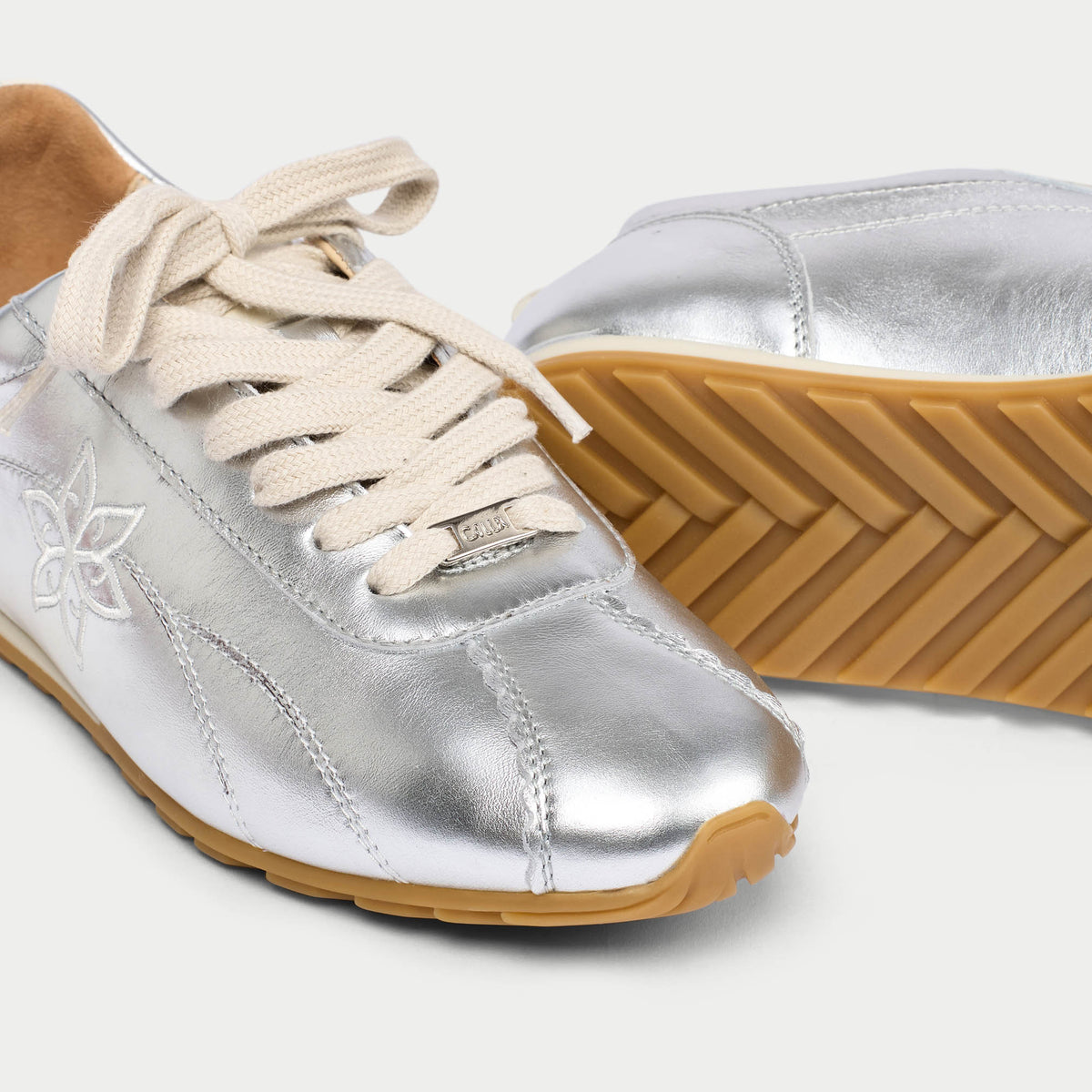 Aurora - Silver Leather Wide Fit Trainers