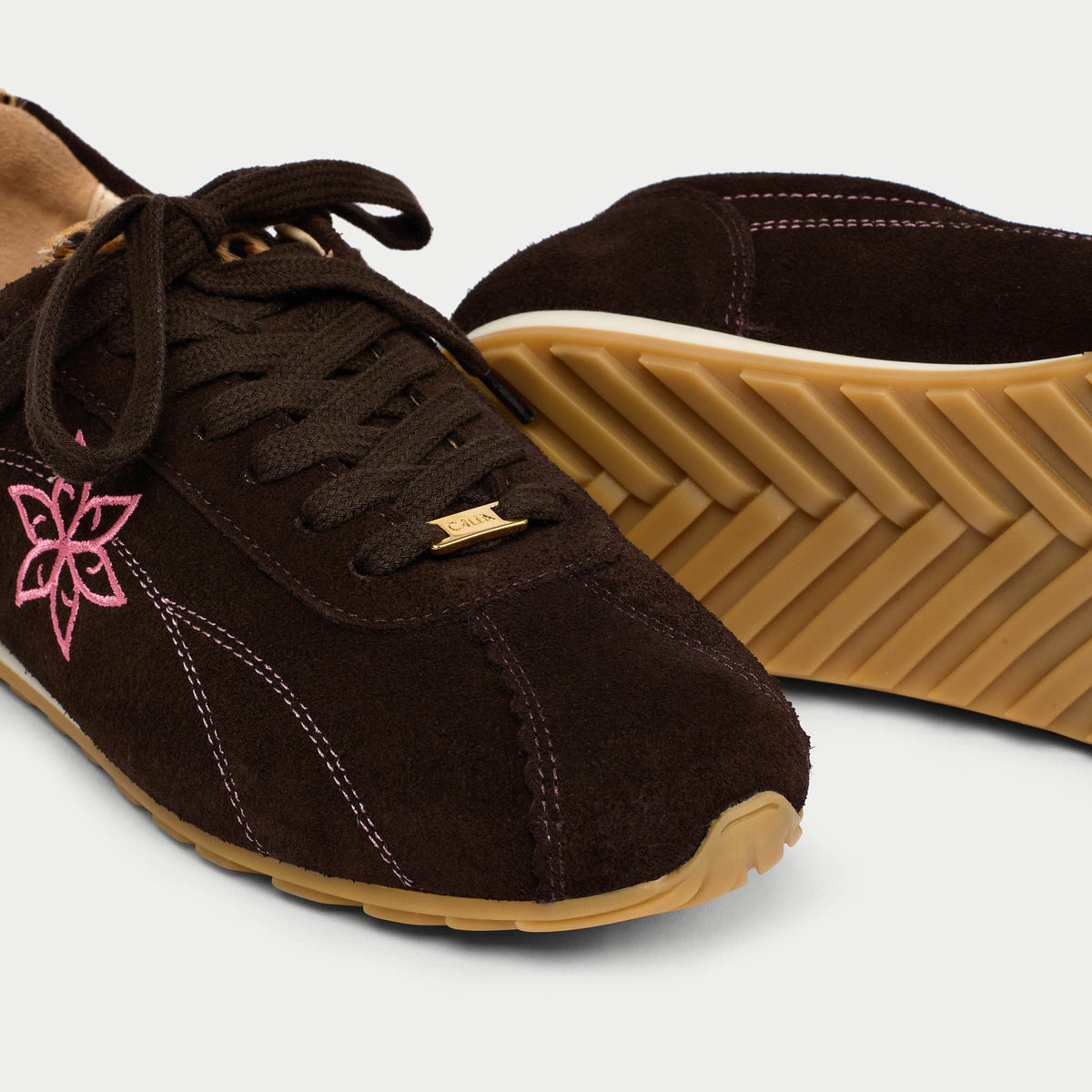 Aurora - Chocolate & Leopard Suede Wide Fit Trainers