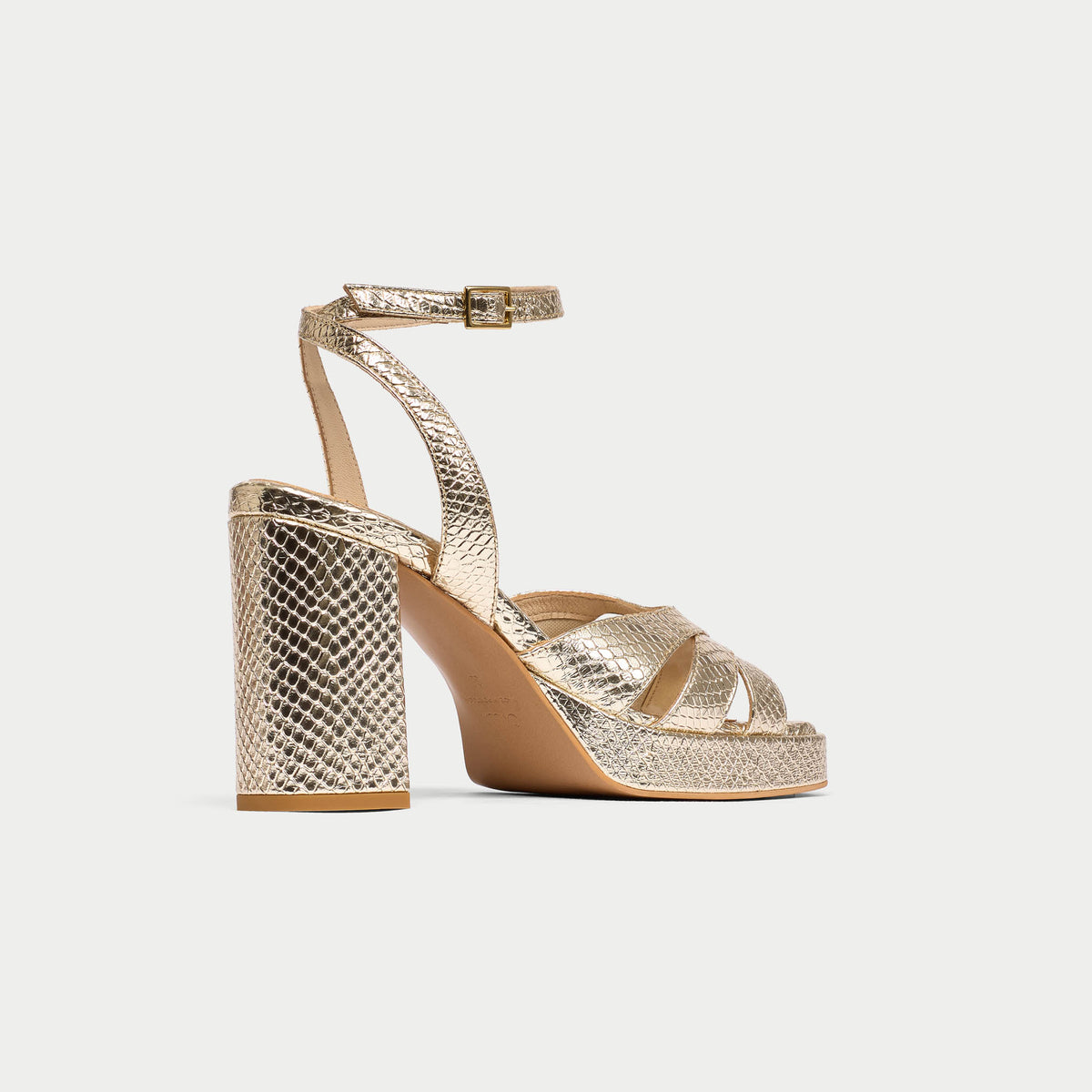 Heather - Champagne Scaled Metallic Leather Block Heels