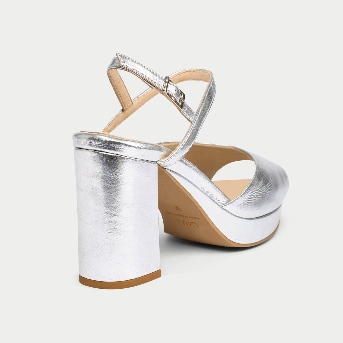 Margot - Liquid Silver Leather Block Heels